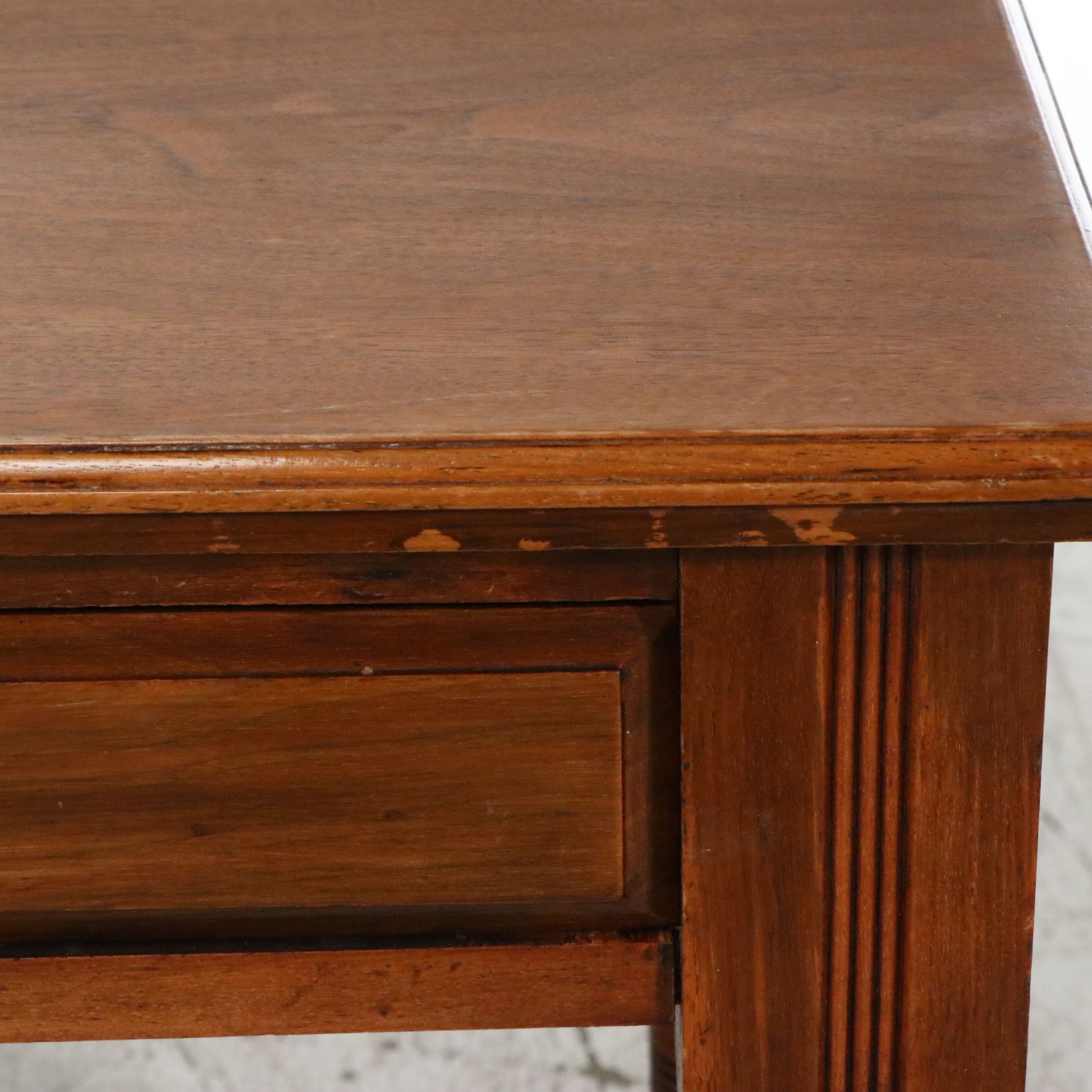 Victorian Mahogany Two-Drawer Library Table with Ring-Turned Legs