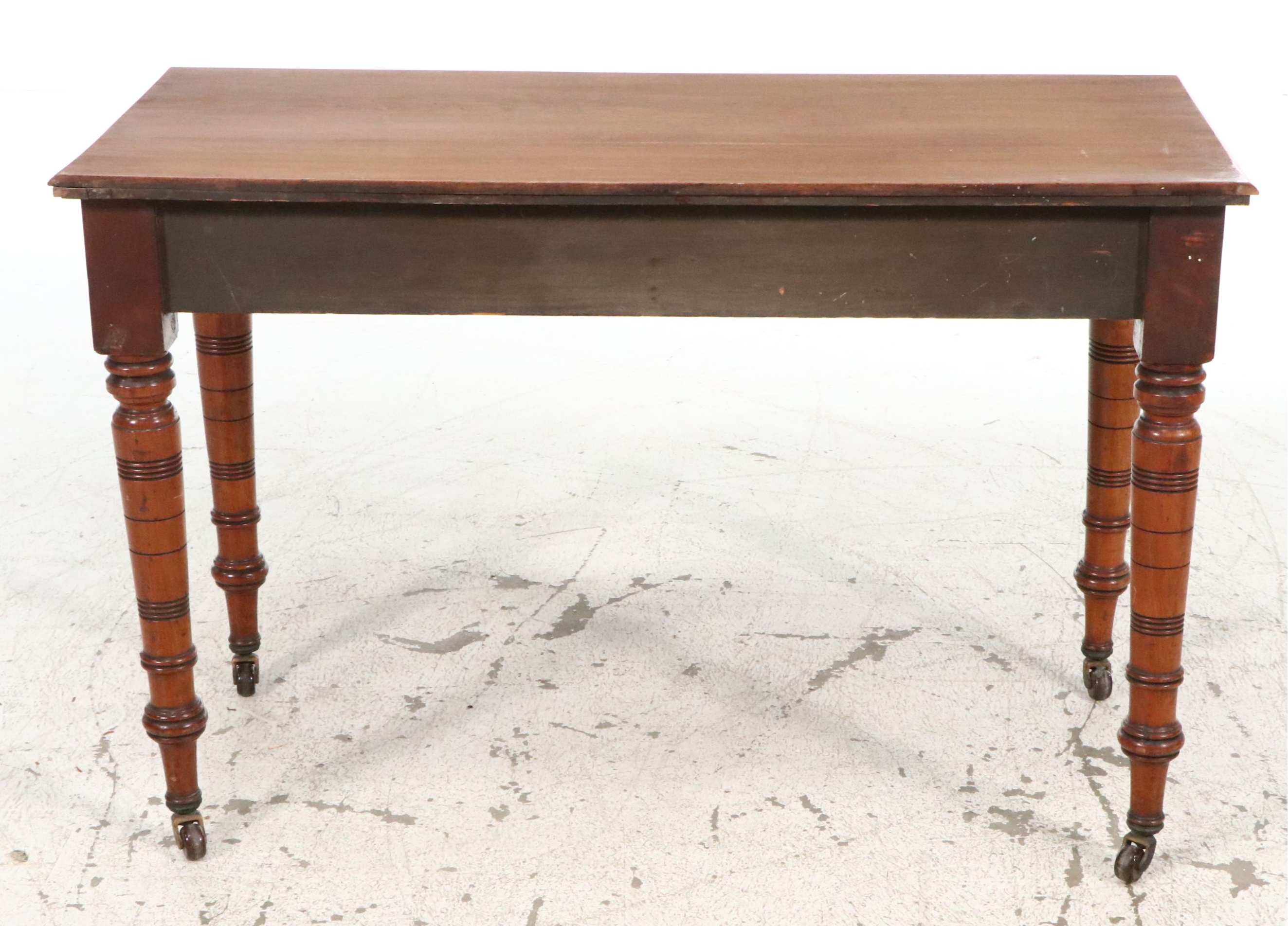 Victorian Mahogany Two-Drawer Library Table with Ring-Turned Legs