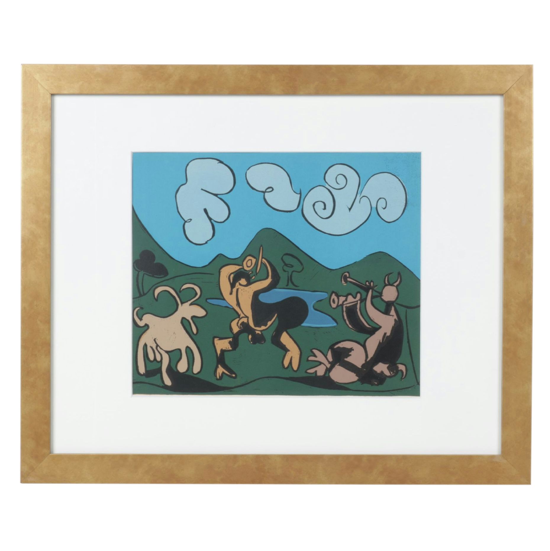 Pablo Picasso Linocut "Two Satyrs and a Goat," 1962