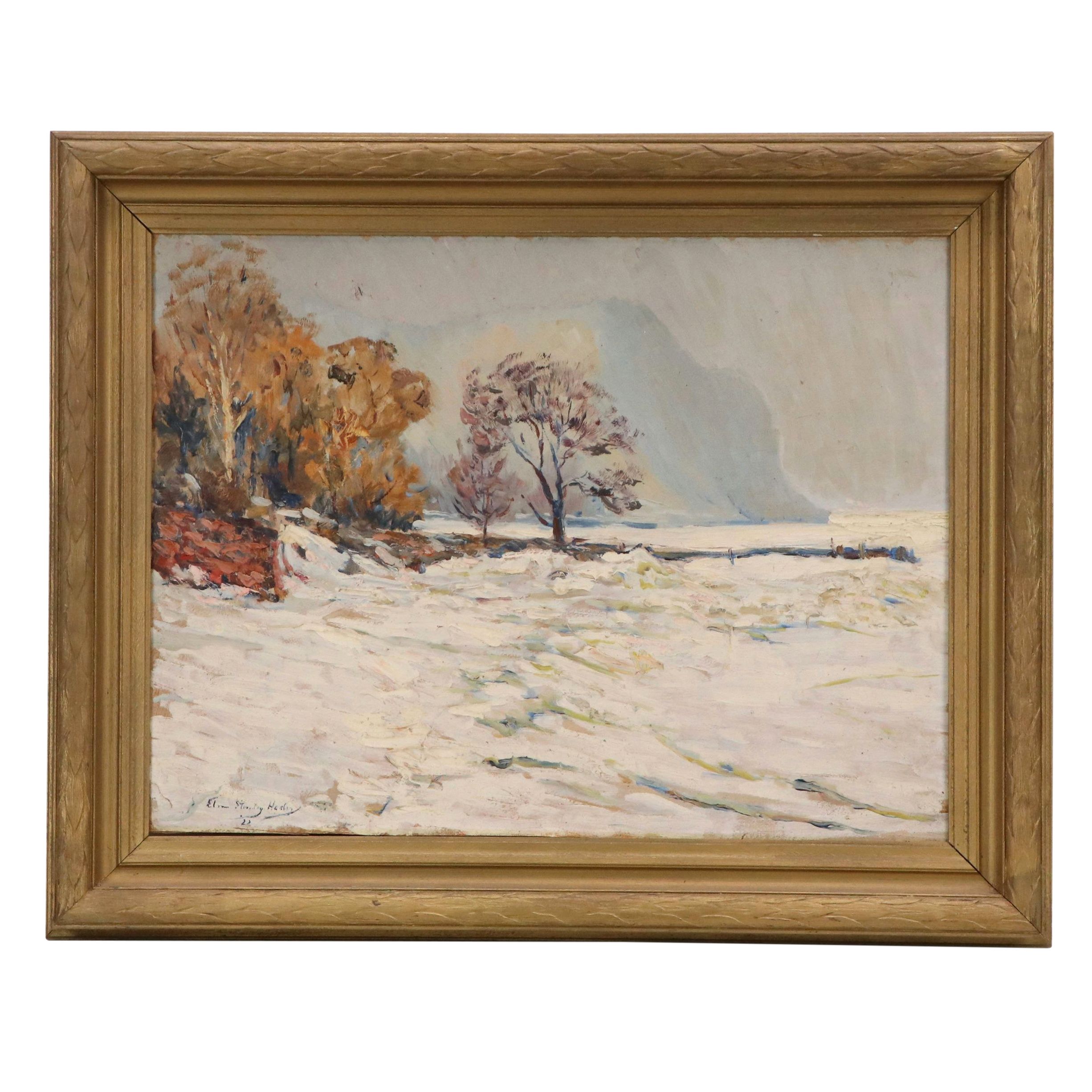 Elmer Stanley Hader Oil Painting of Winter Landscape, 1922