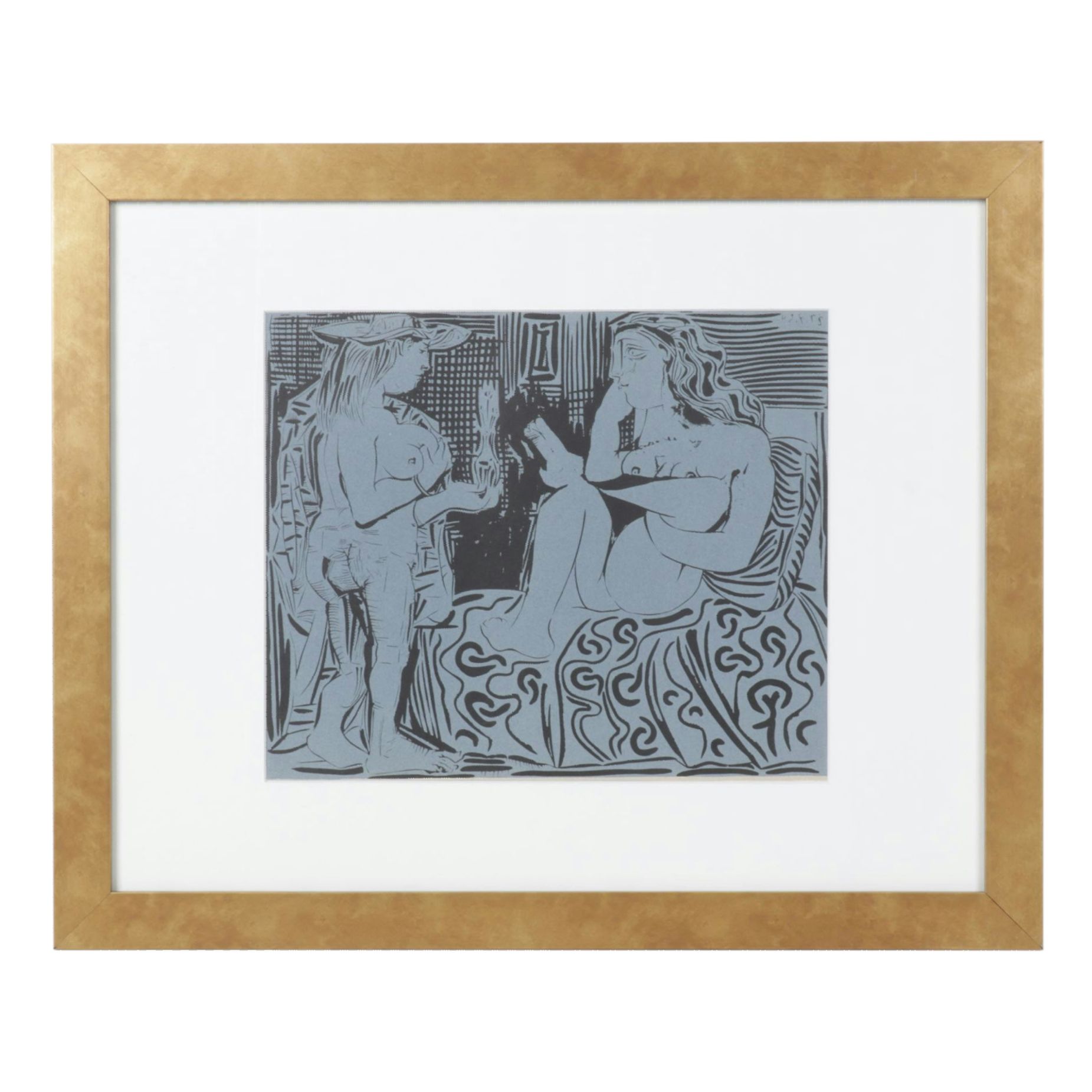 Pablo Picasso Linocut "Deux Femmes Avec un Vase à Fleurs," 1962