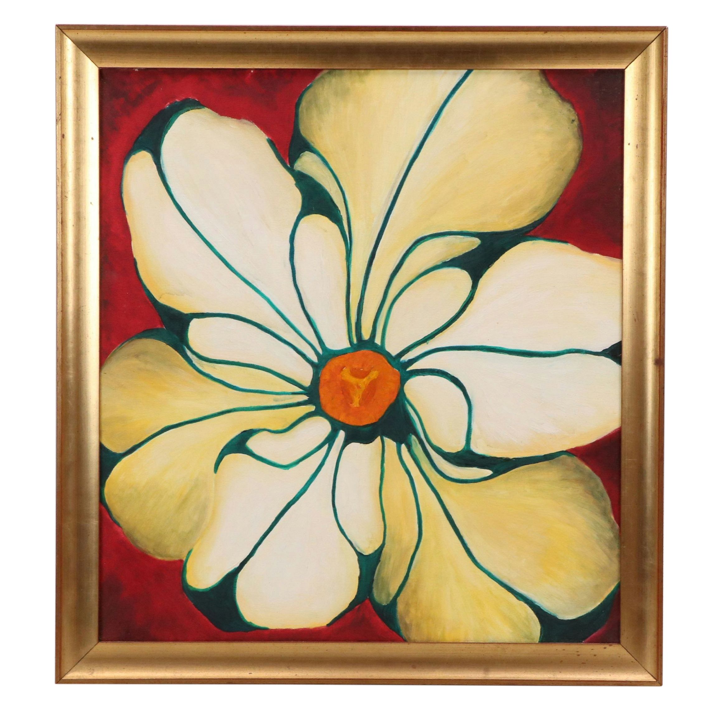 Acrylic Painting of Flower Blossom, 20th Century