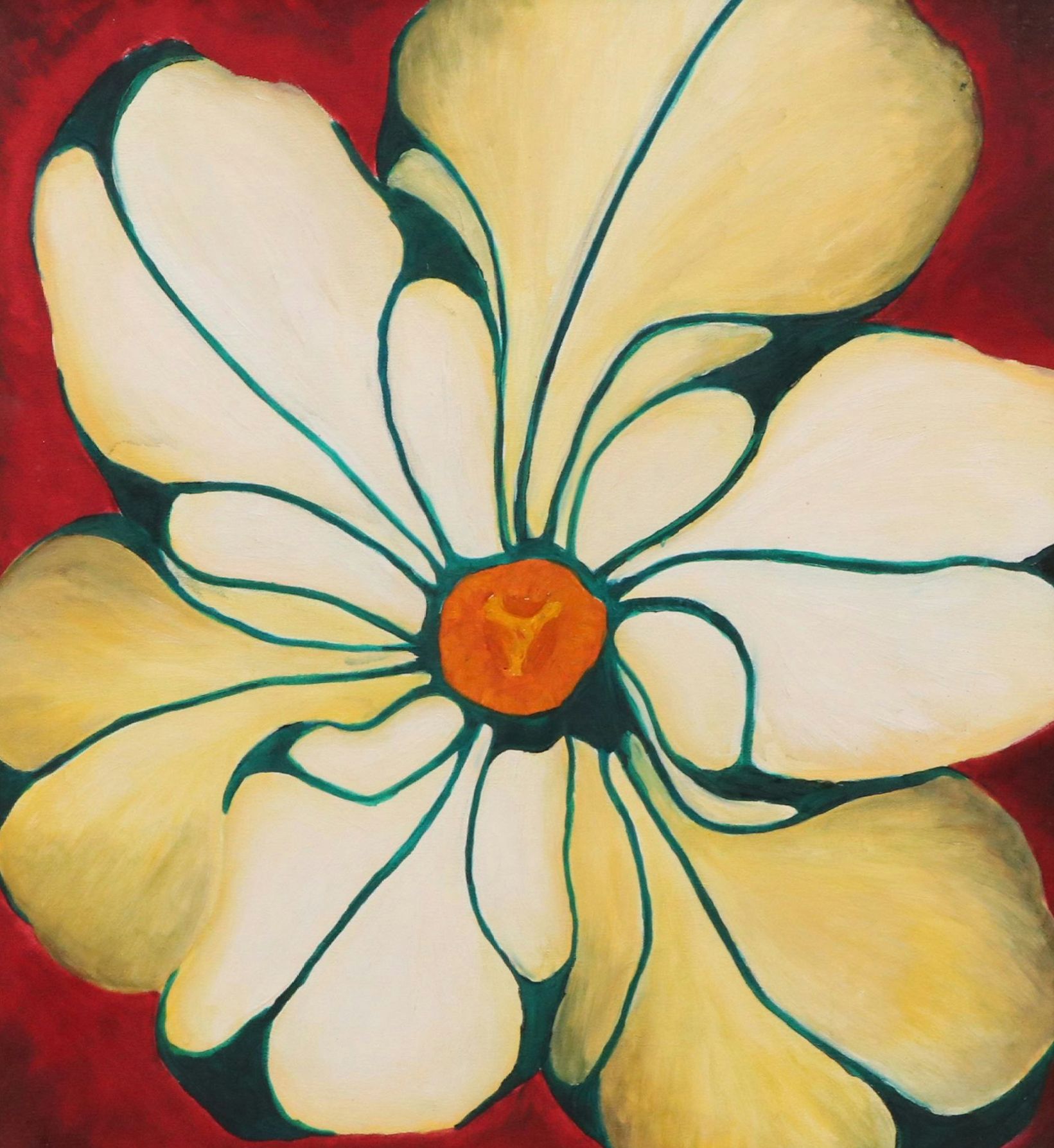 Acrylic Painting of Flower Blossom, 20th Century