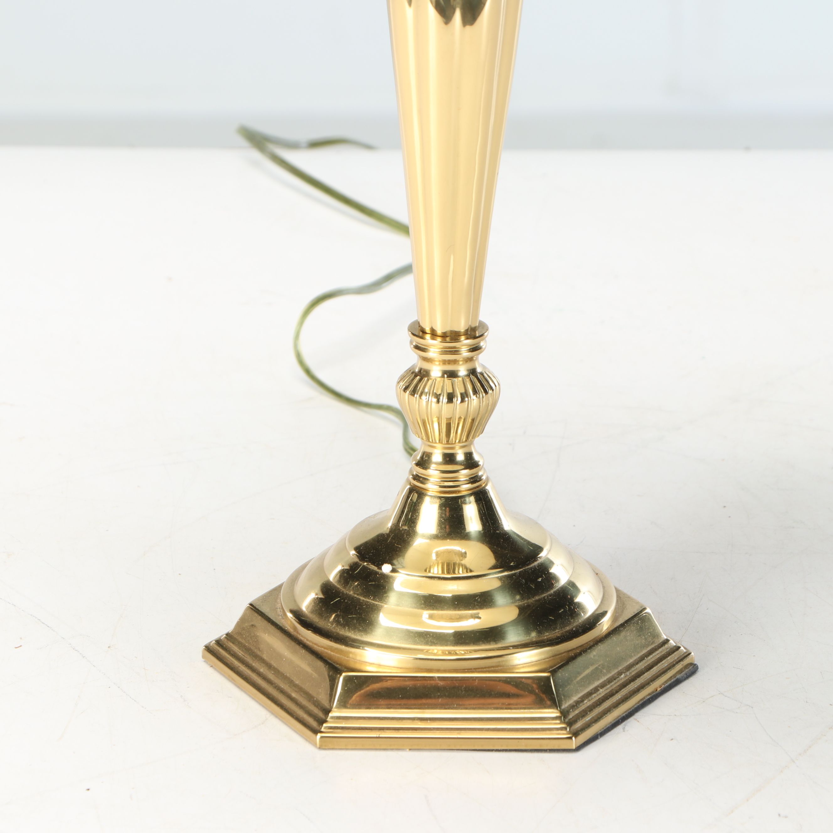 Neoclassical Brass Candlestick Table Lamp with Silk Shade
