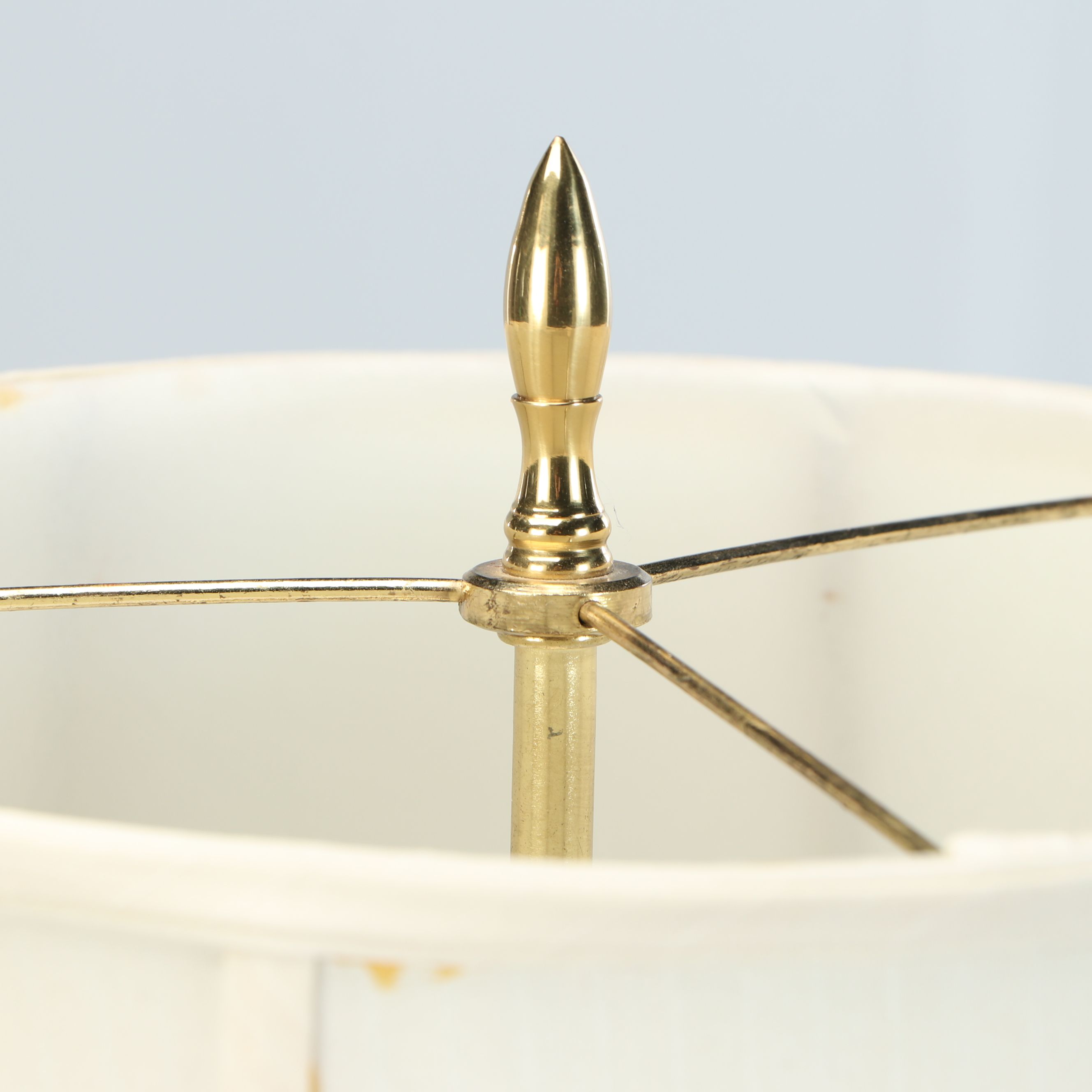 Neoclassical Brass Candlestick Table Lamp with Silk Shade