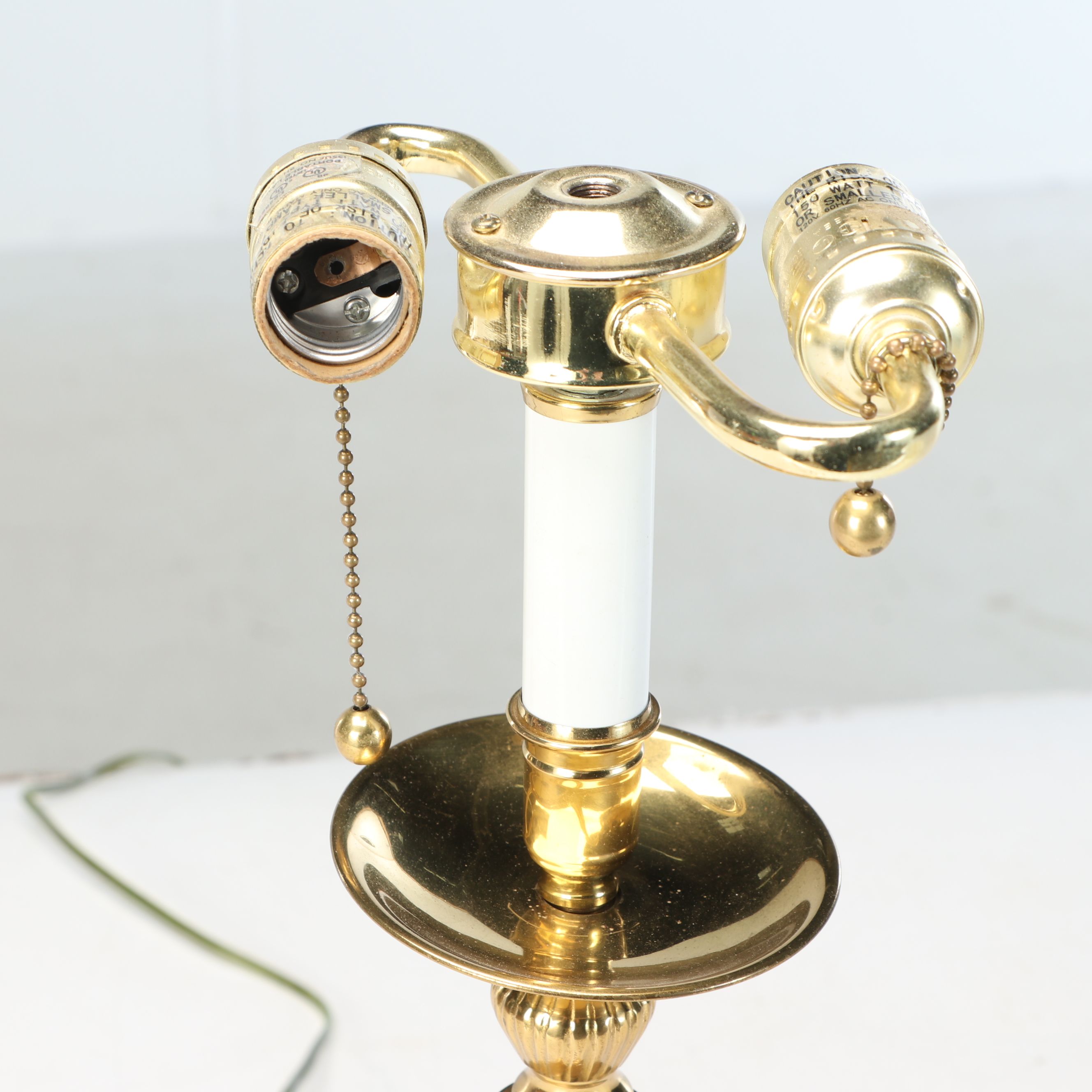 Neoclassical Brass Candlestick Table Lamp with Silk Shade