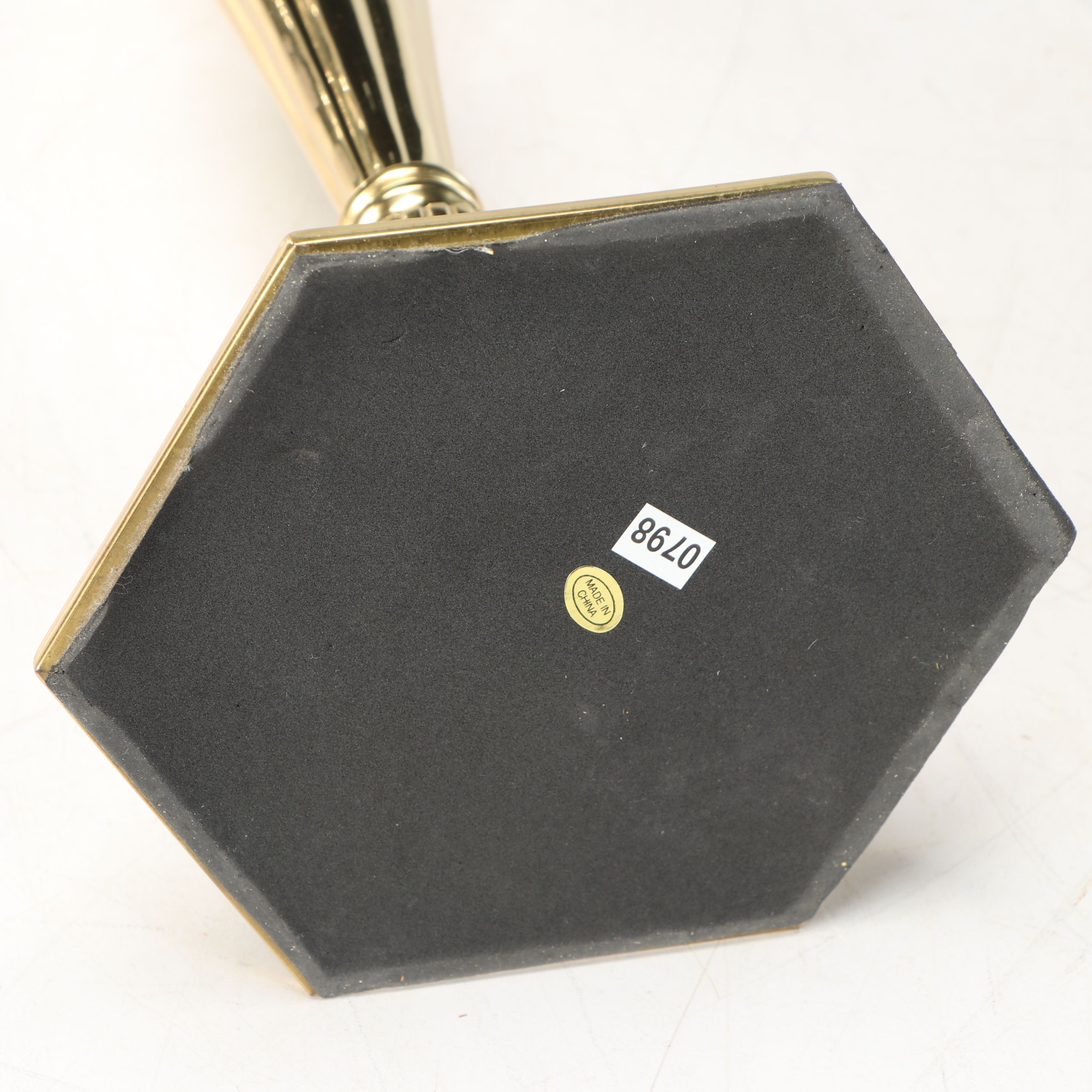 Neoclassical Brass Candlestick Table Lamp with Silk Shade