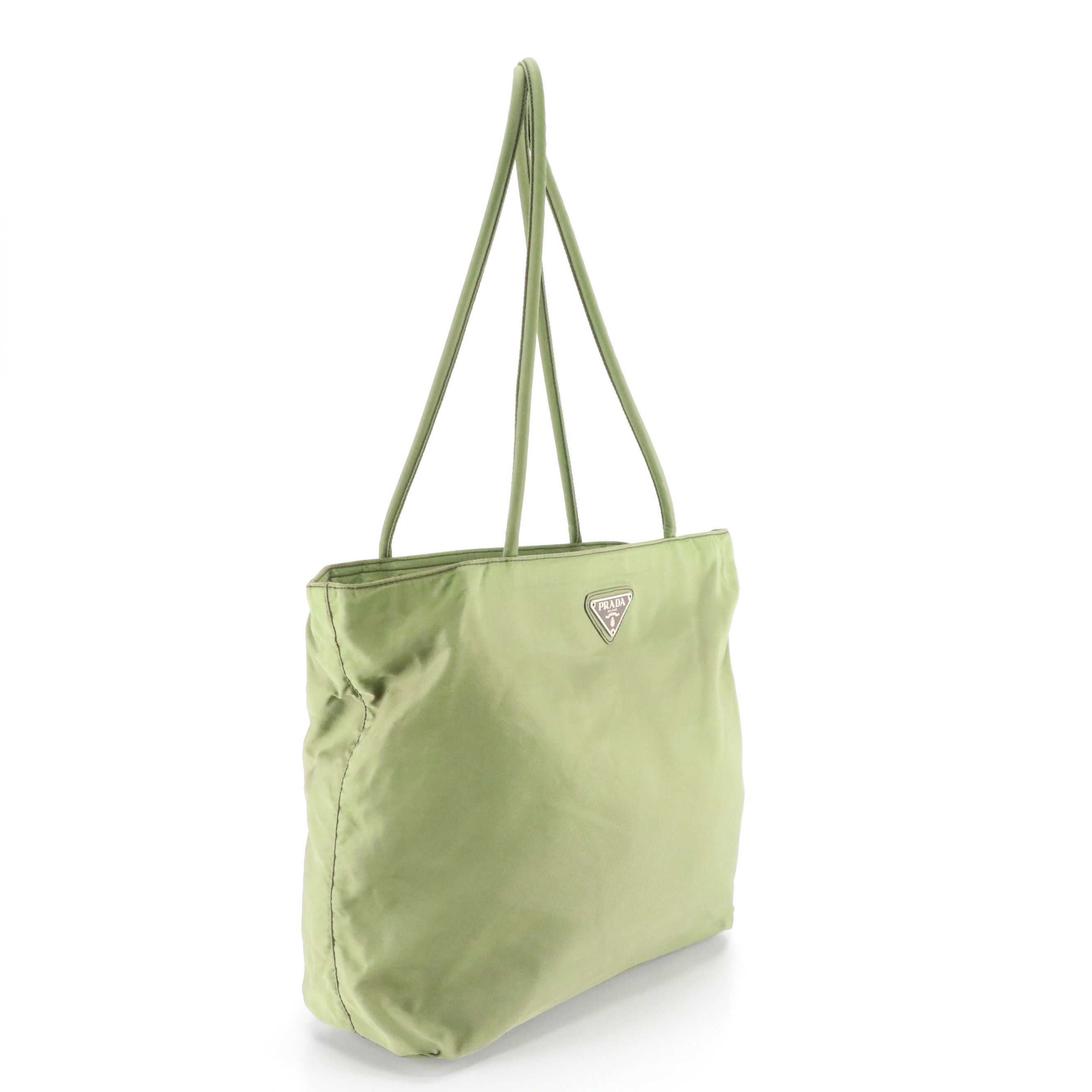 Prada Zippered Shoulder Tote Bag in Olive Green Tessuto Nylon