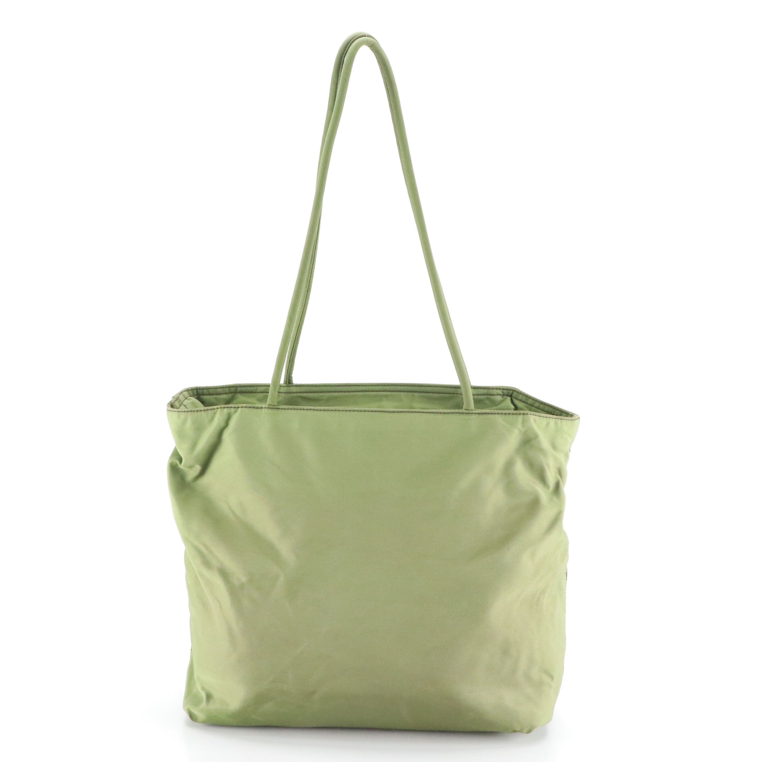 Prada Zippered Shoulder Tote Bag in Olive Green Tessuto Nylon