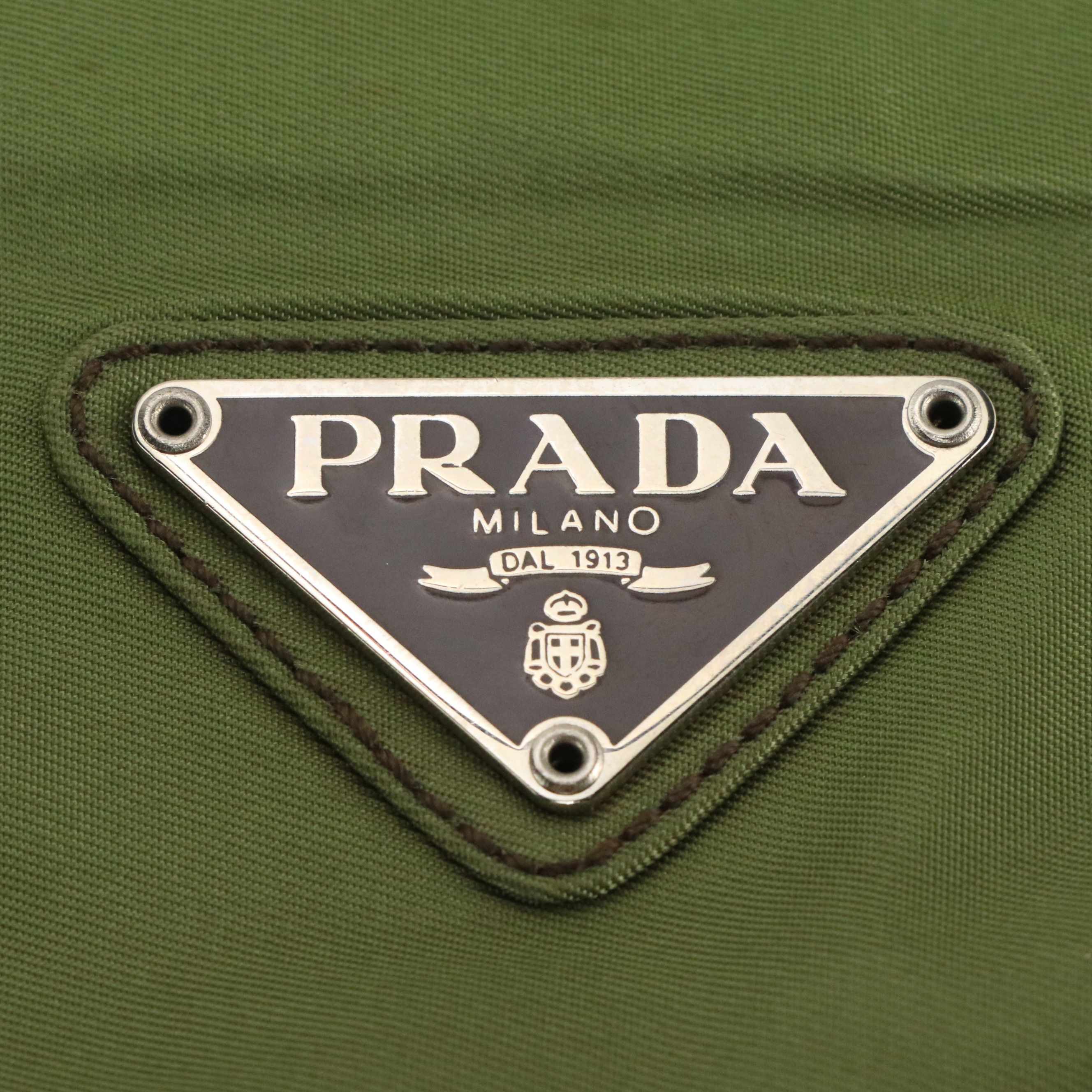 Prada Zippered Shoulder Tote Bag in Olive Green Tessuto Nylon