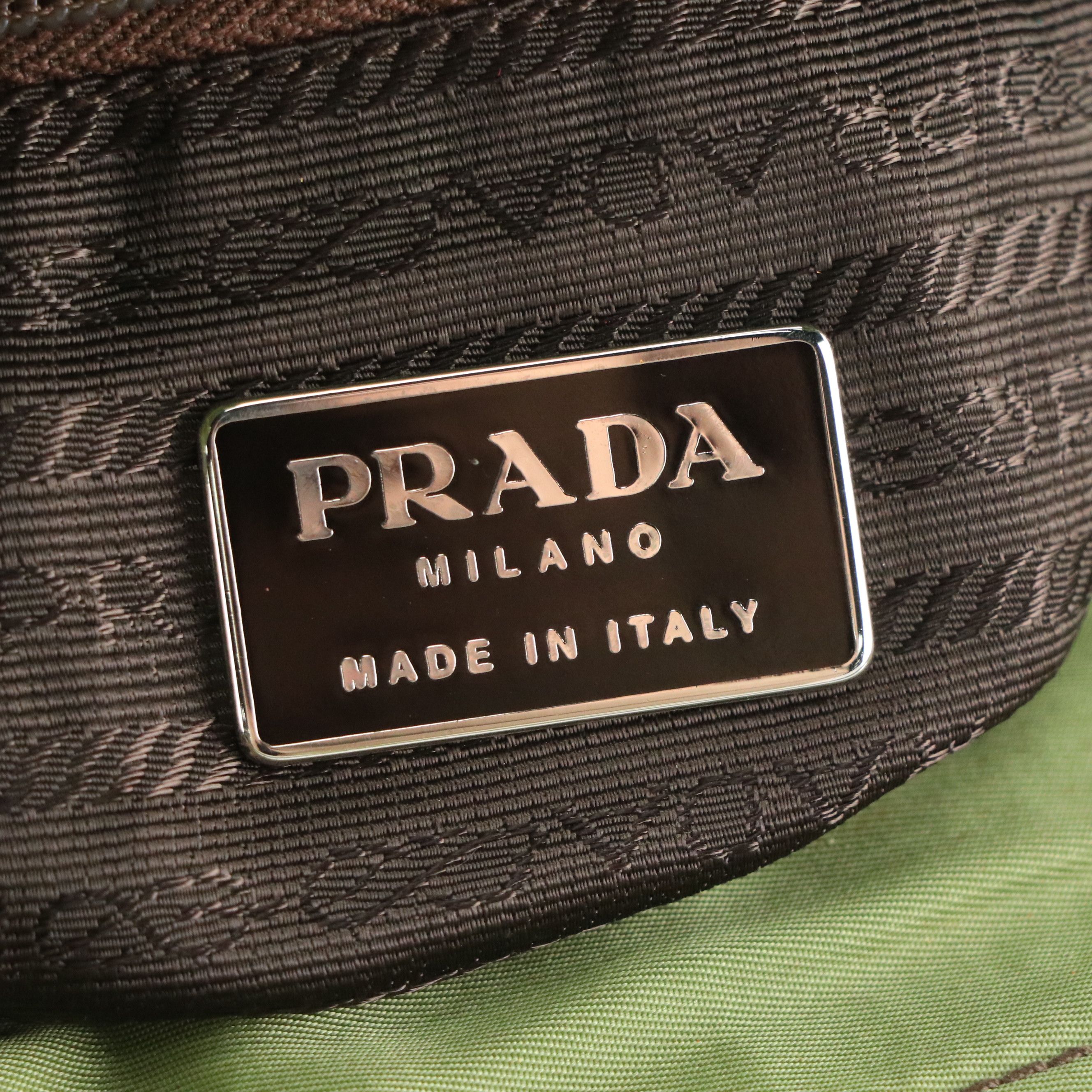 Prada Zippered Shoulder Tote Bag in Olive Green Tessuto Nylon