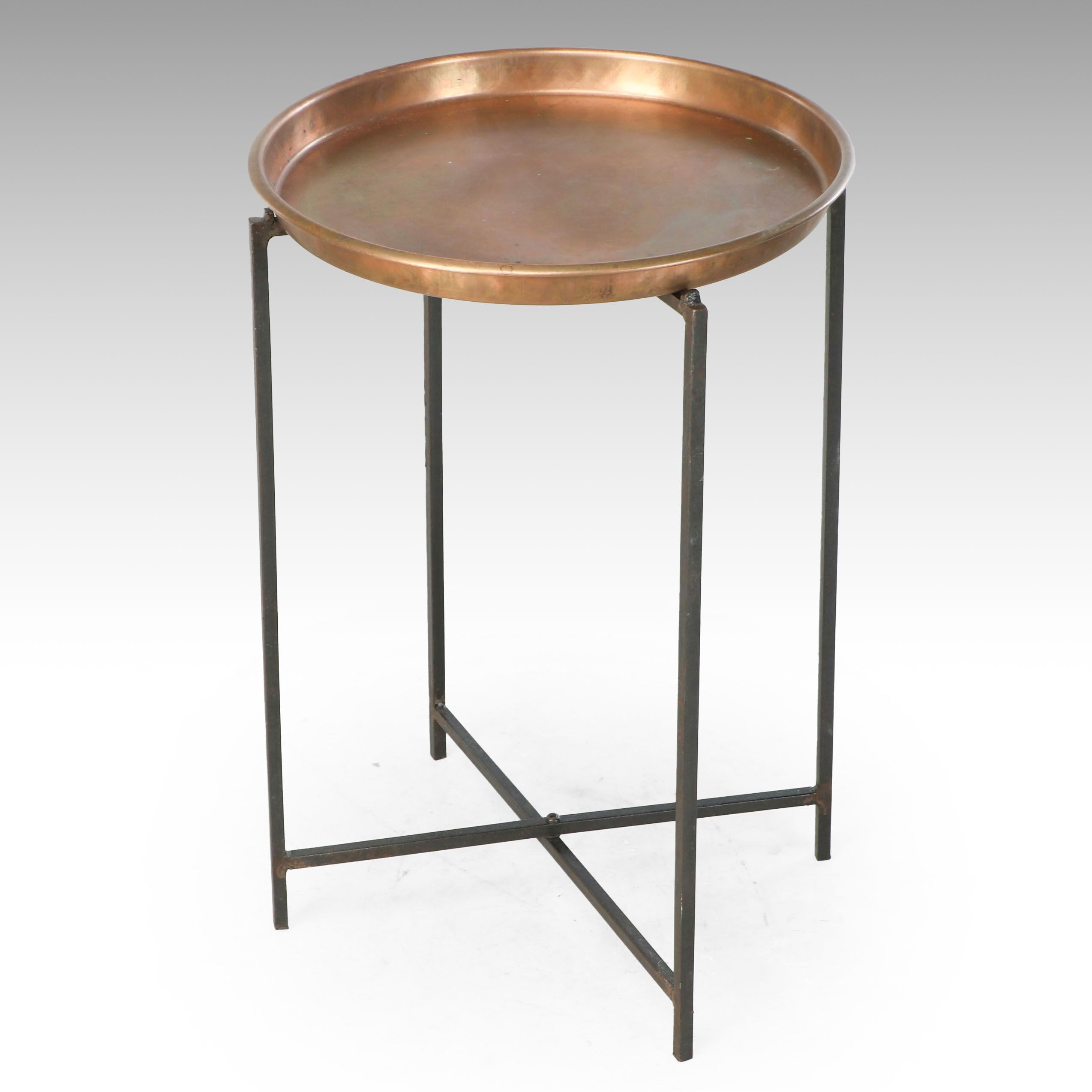 Contemporary Copper and Iron Tray-Top Side Table