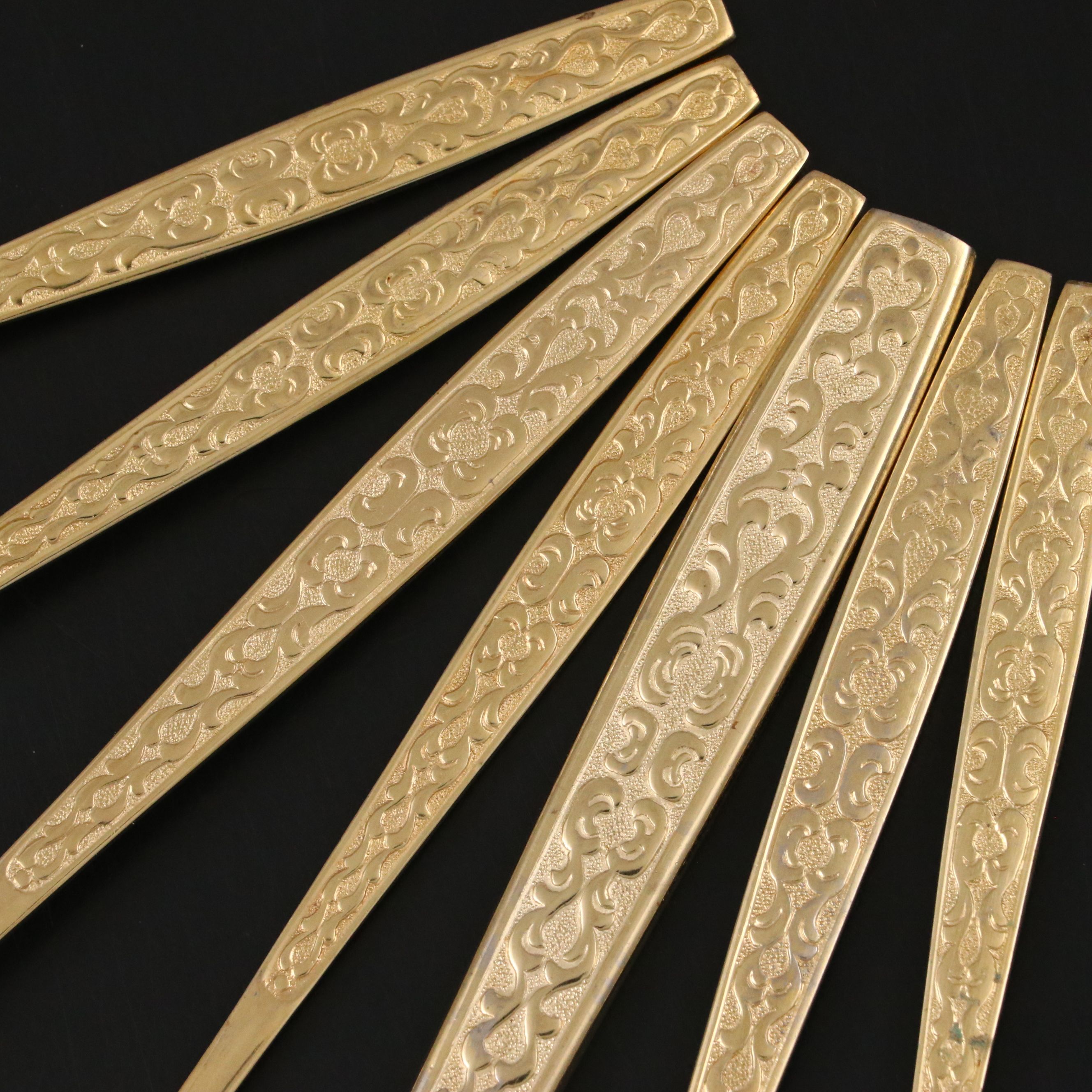 Orleans "Olinda" Gilt Stainless Steel Flatware, Mid to Late 20th Century