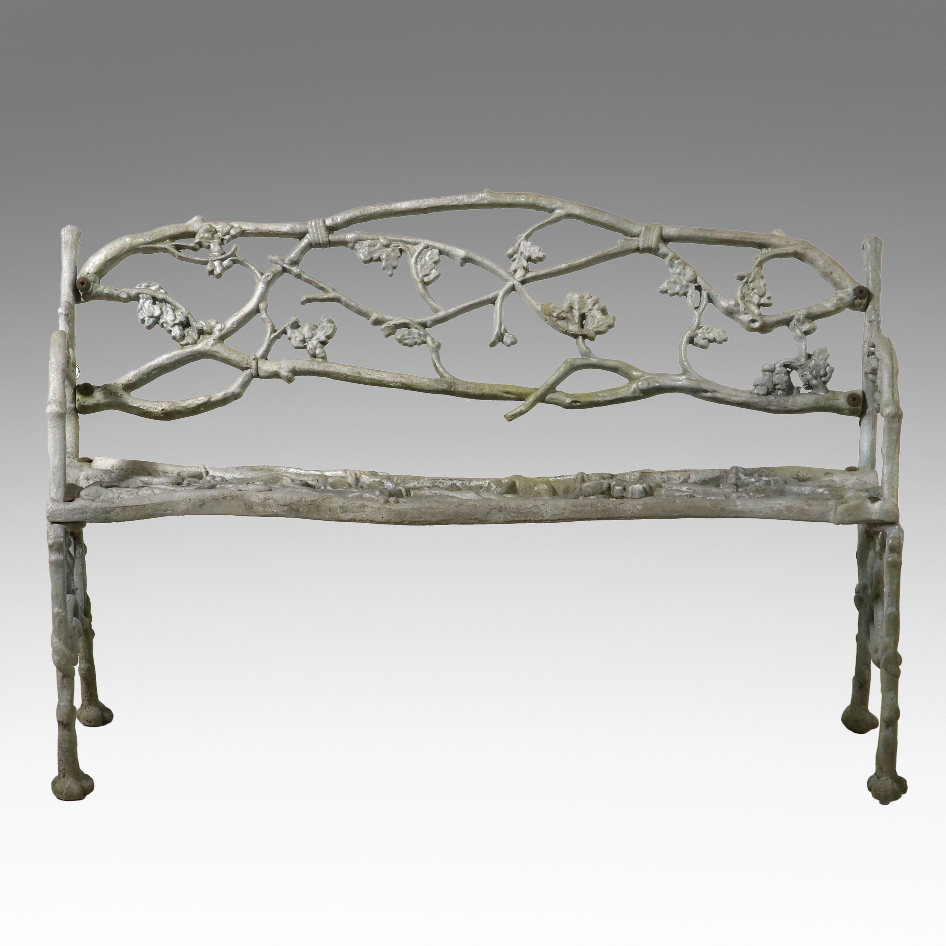 Art Nouveau Style Faux Bois Style Cast Metal Garden Bench, 20th Century