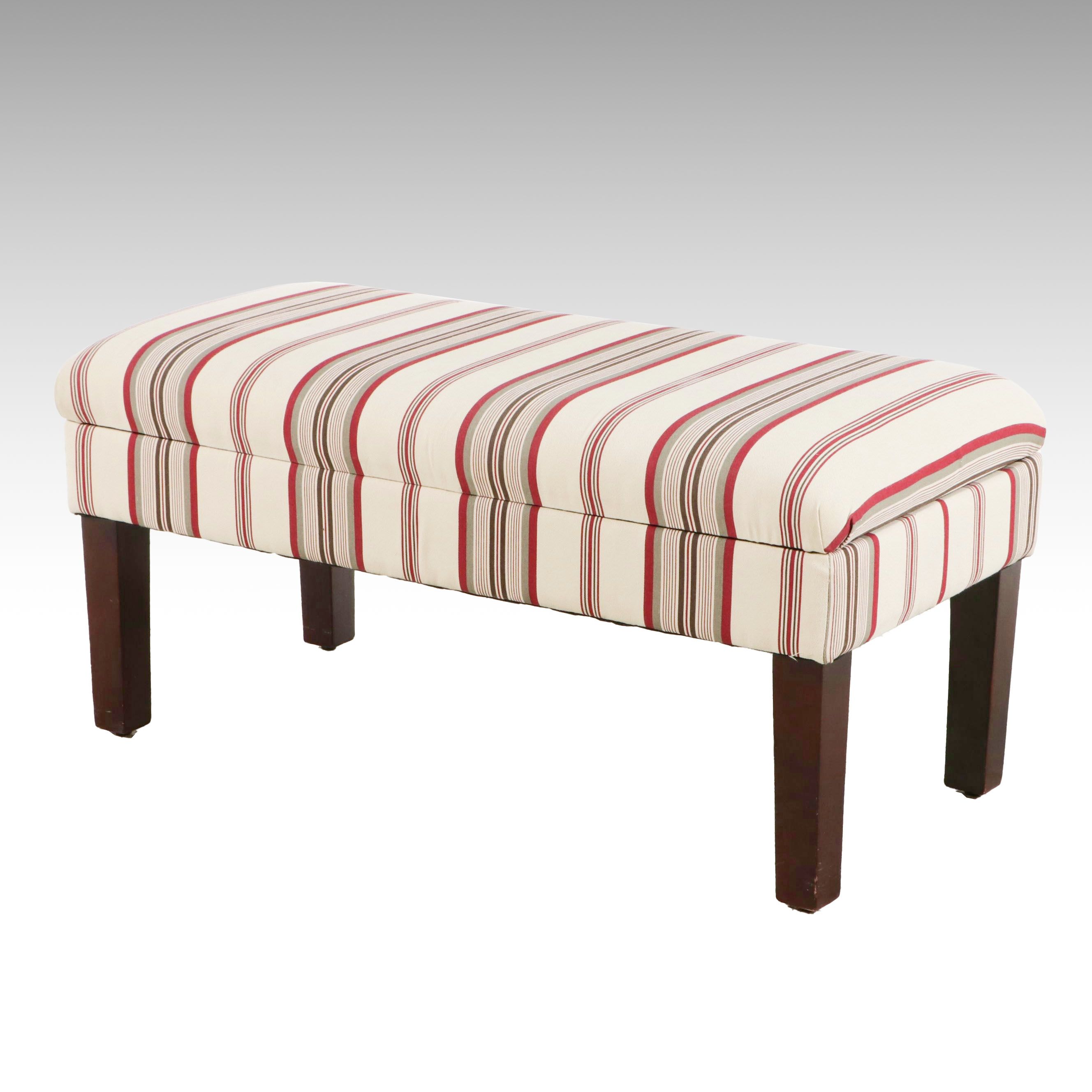 Striped Upholstered Storage Bench, 21st Century