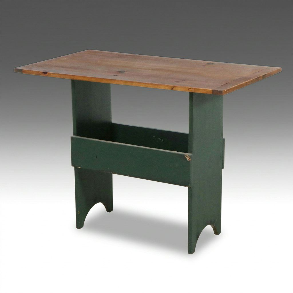 American Primitive Painted Pine Trestle Base Utility Table, 20th Century