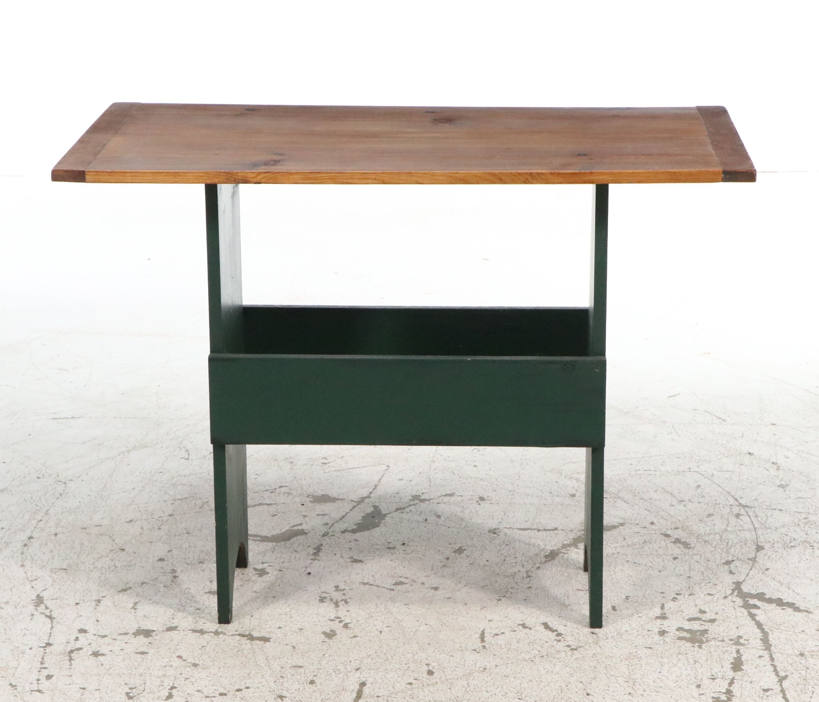 American Primitive Painted Pine Trestle Base Utility Table, 20th Century