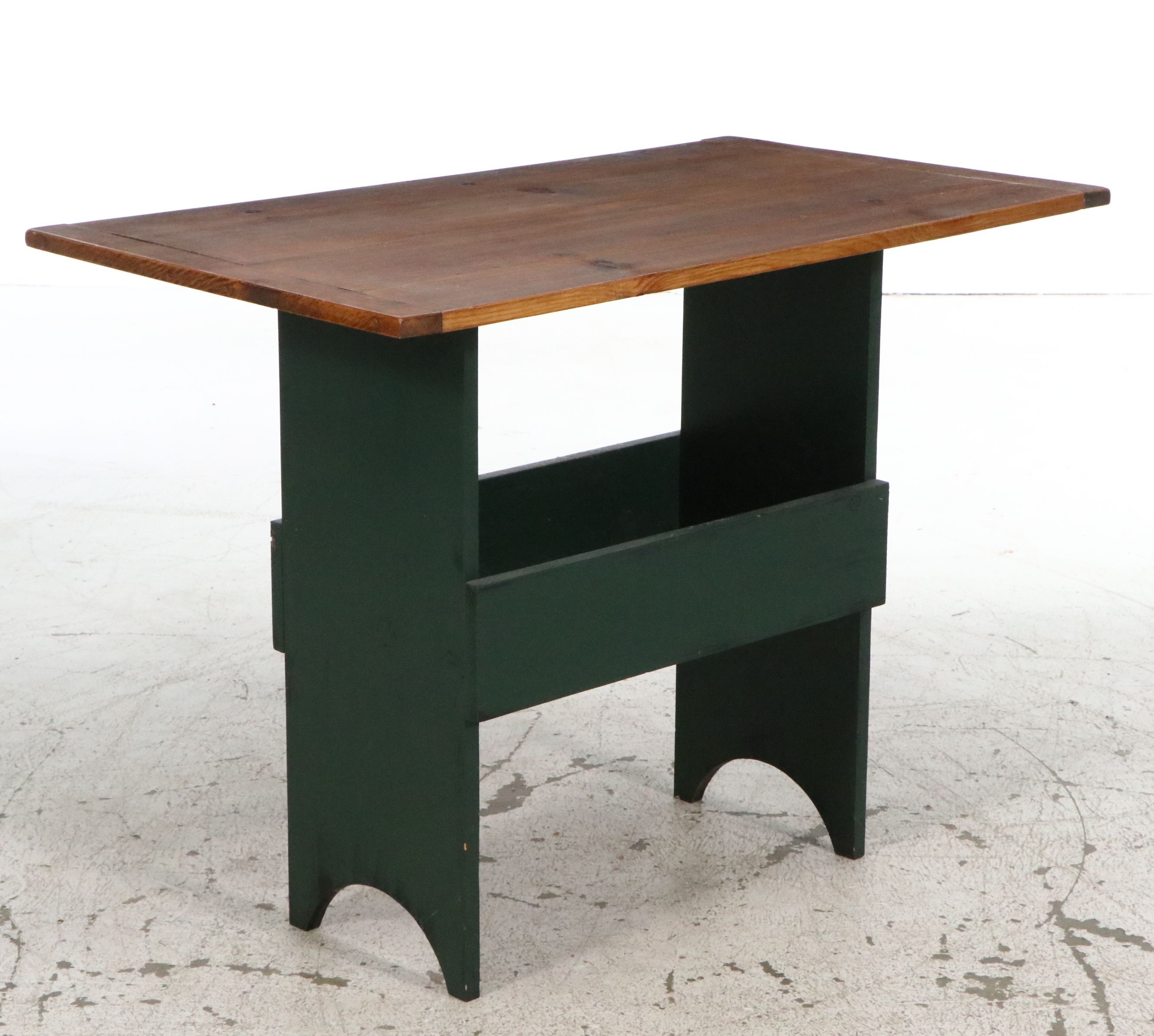 American Primitive Painted Pine Trestle Base Utility Table, 20th Century