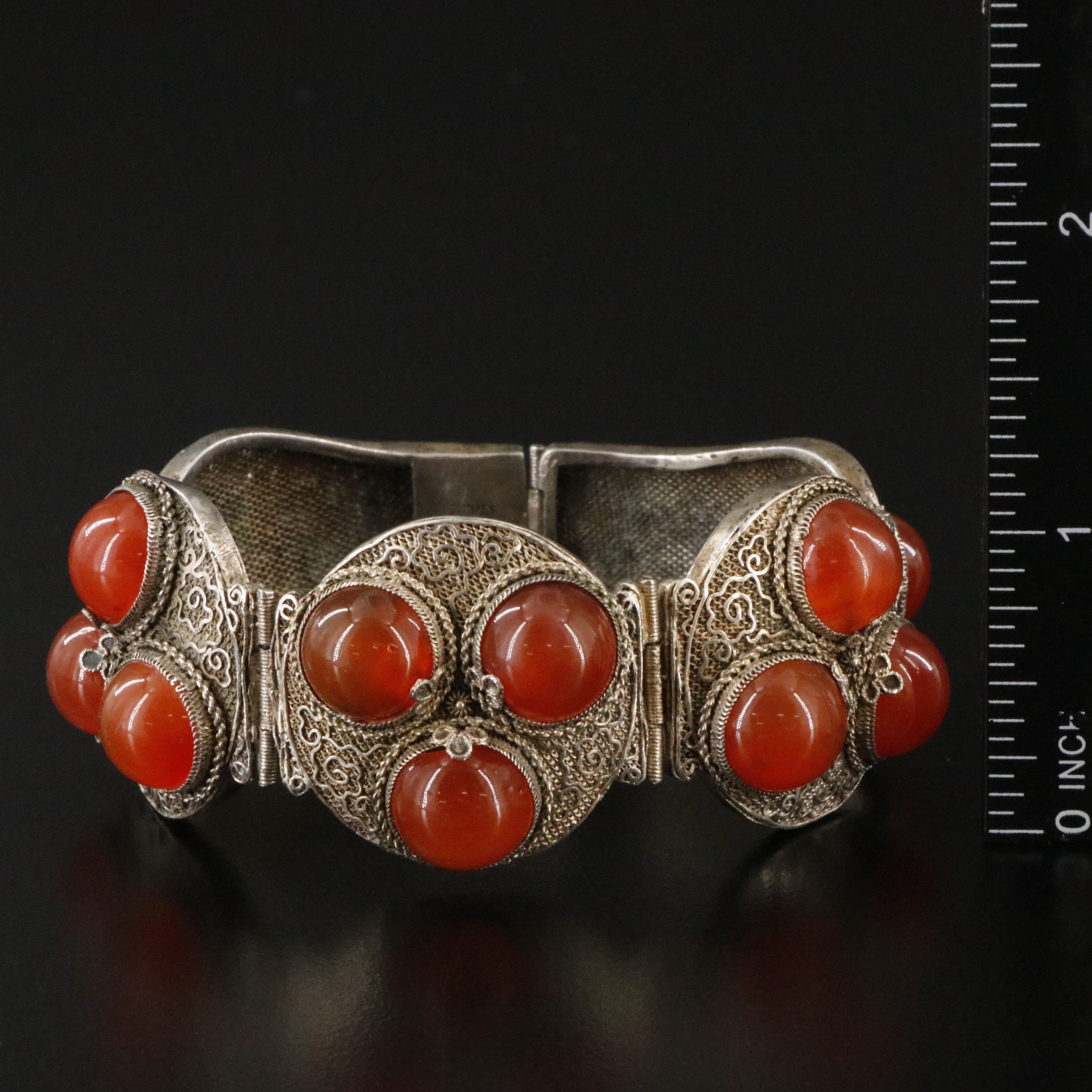 Chinese Export 800 Silver Carnelian Bracelet & Sterling Coral Dragon Pendant