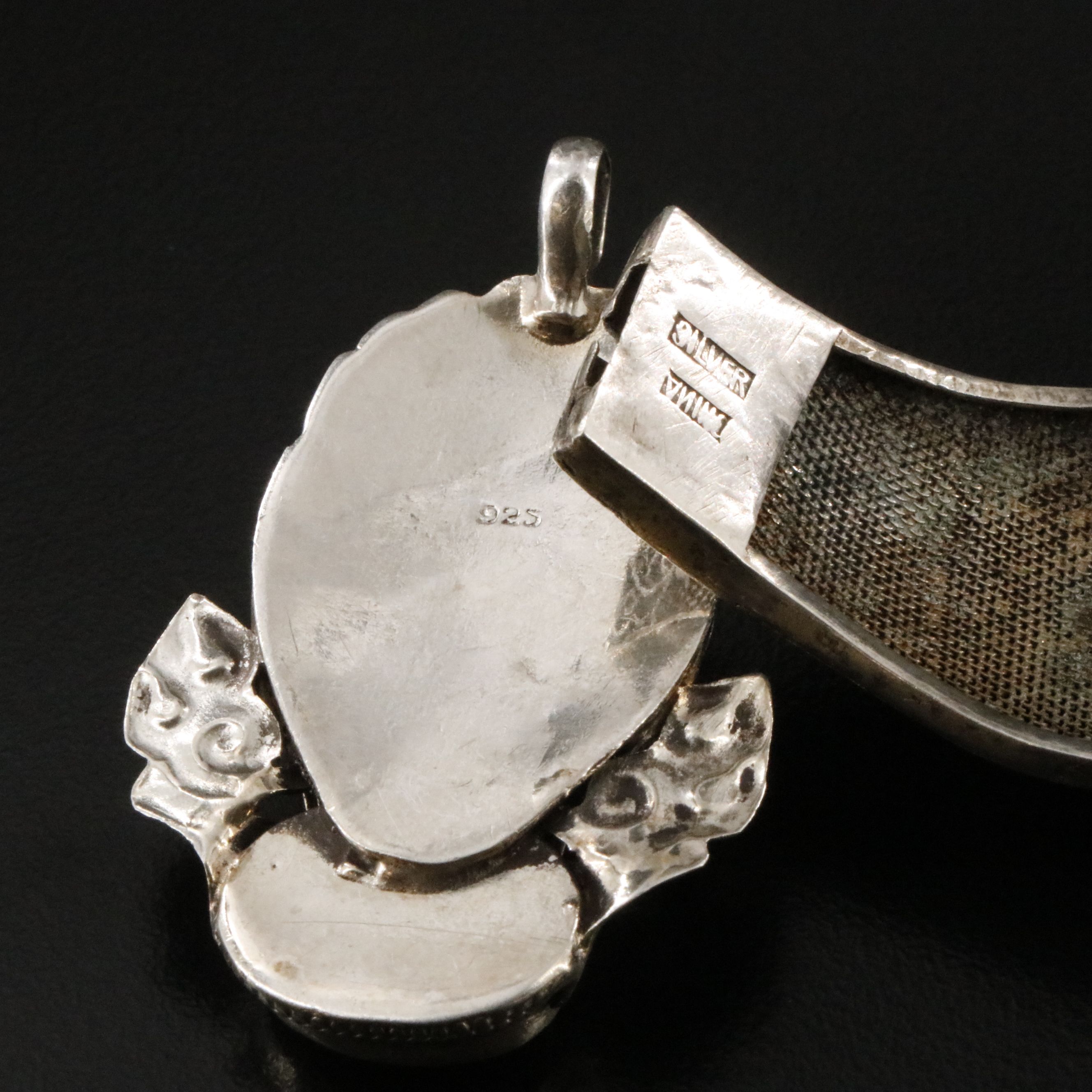 Chinese Export 800 Silver Carnelian Bracelet & Sterling Coral Dragon Pendant