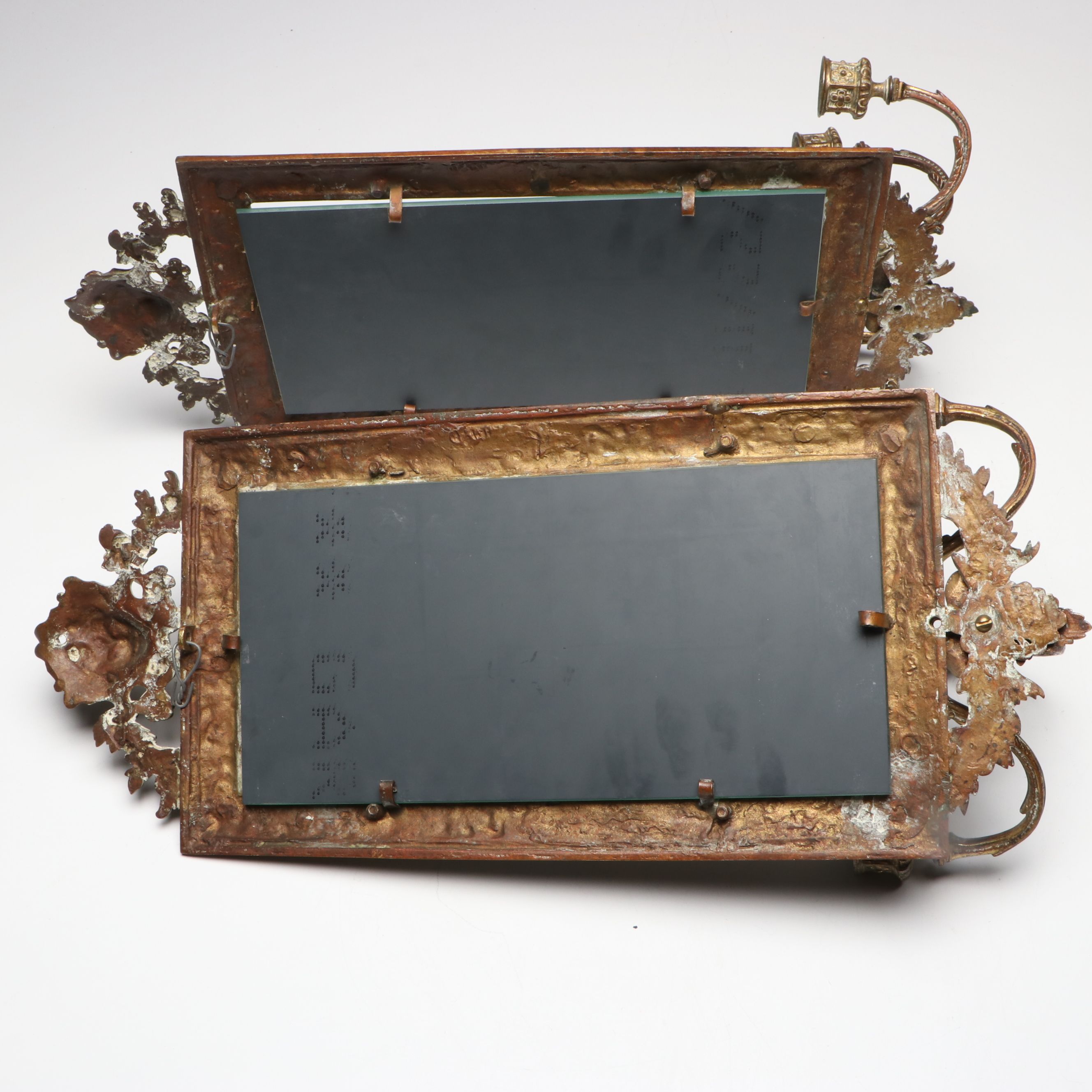 Pair of Baroque Revival Gilt Bronze Mirrored Wall Sconces