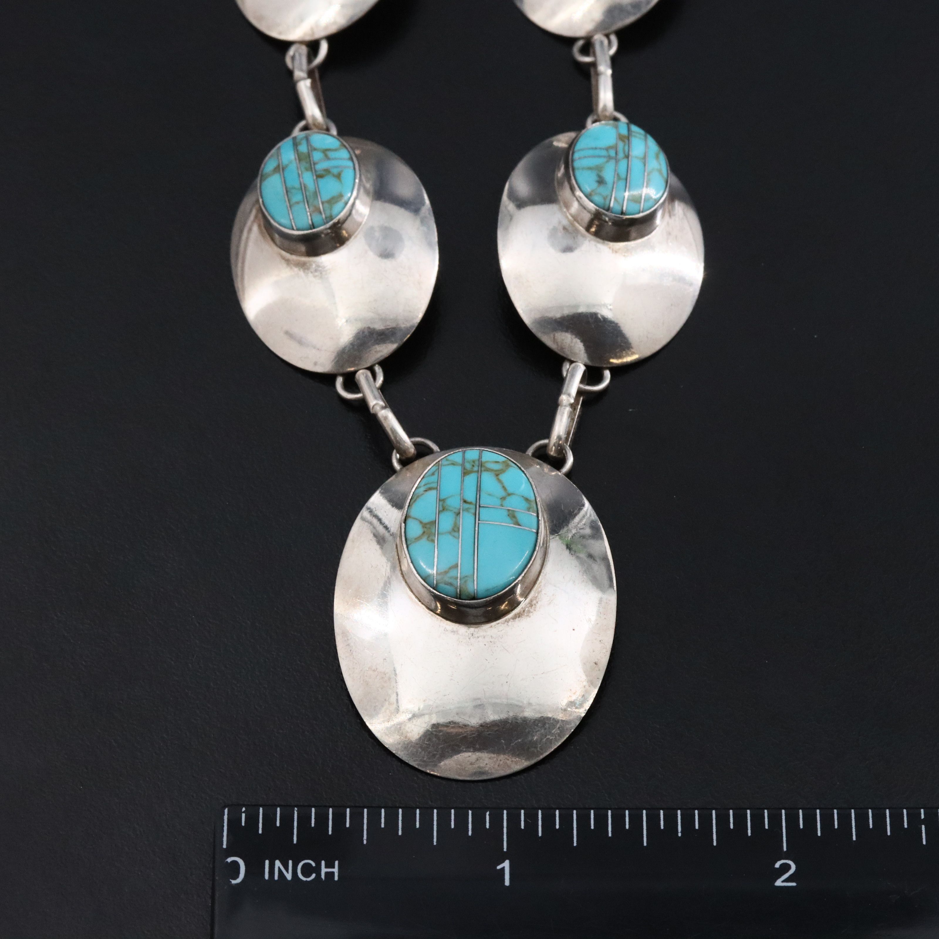 Southwestern Sterling Faux Turquoise Inlay Necklace