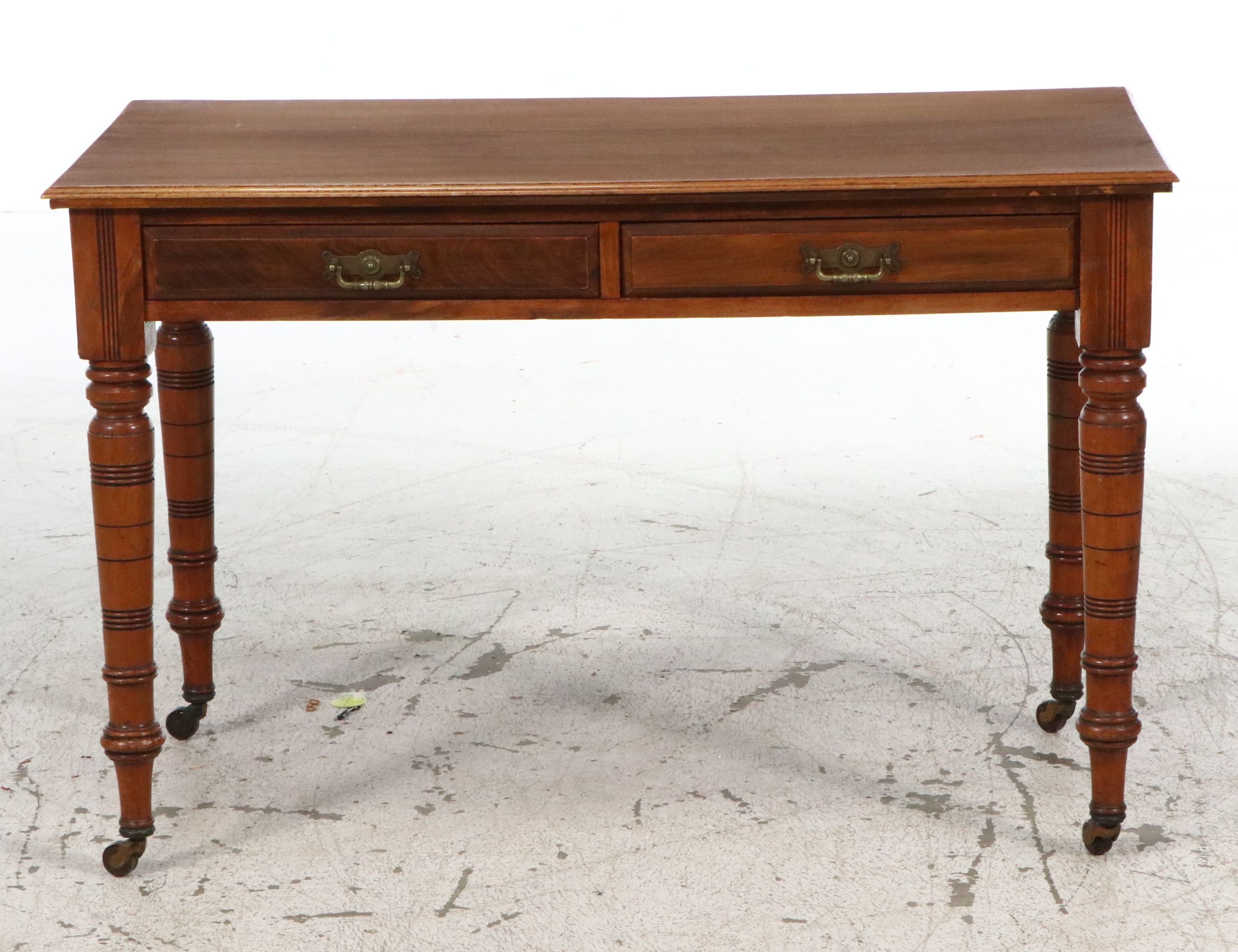 Victorian Mahogany Two-Drawer Library Table with Ring-Turned Legs