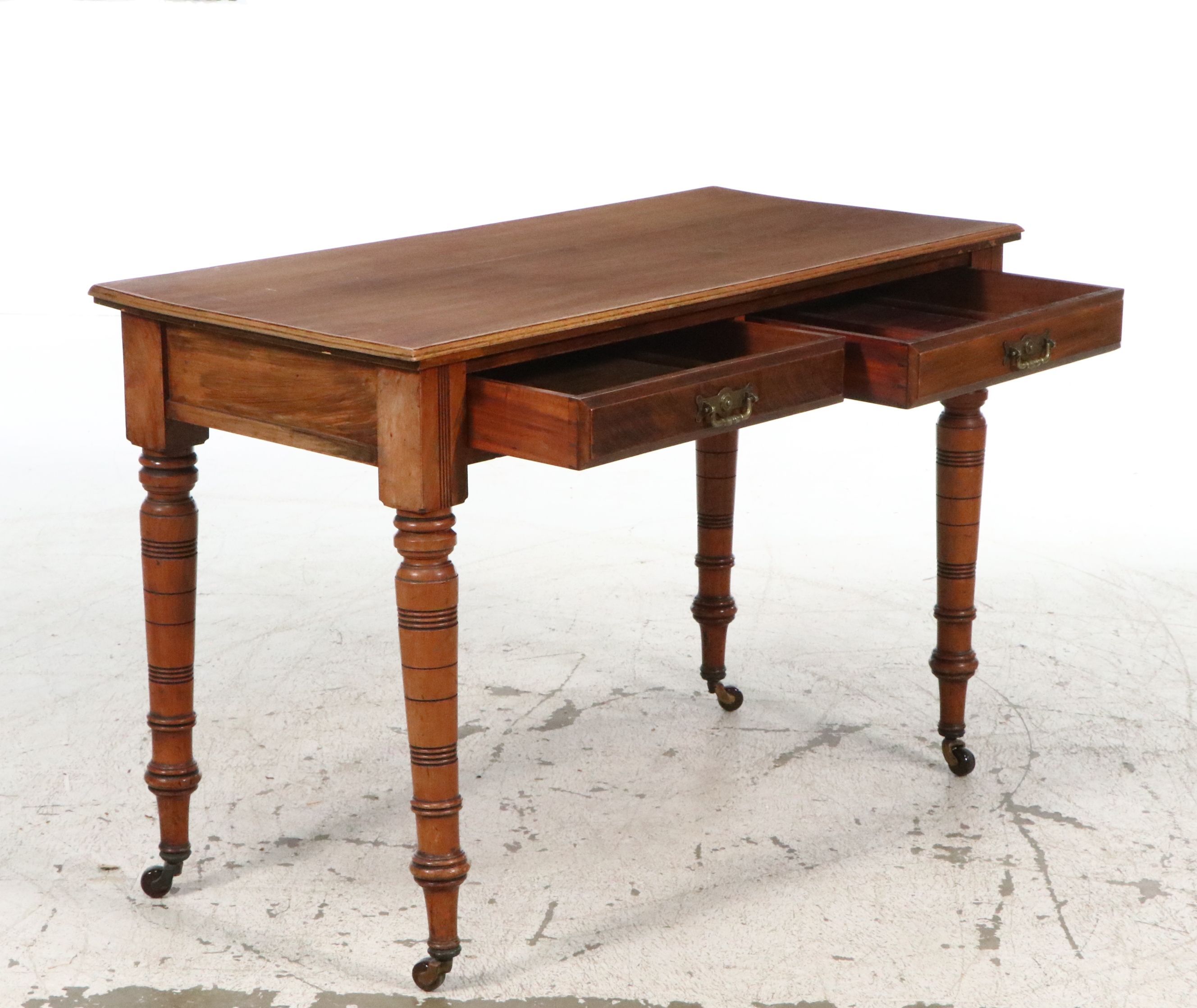 Victorian Mahogany Two-Drawer Library Table with Ring-Turned Legs