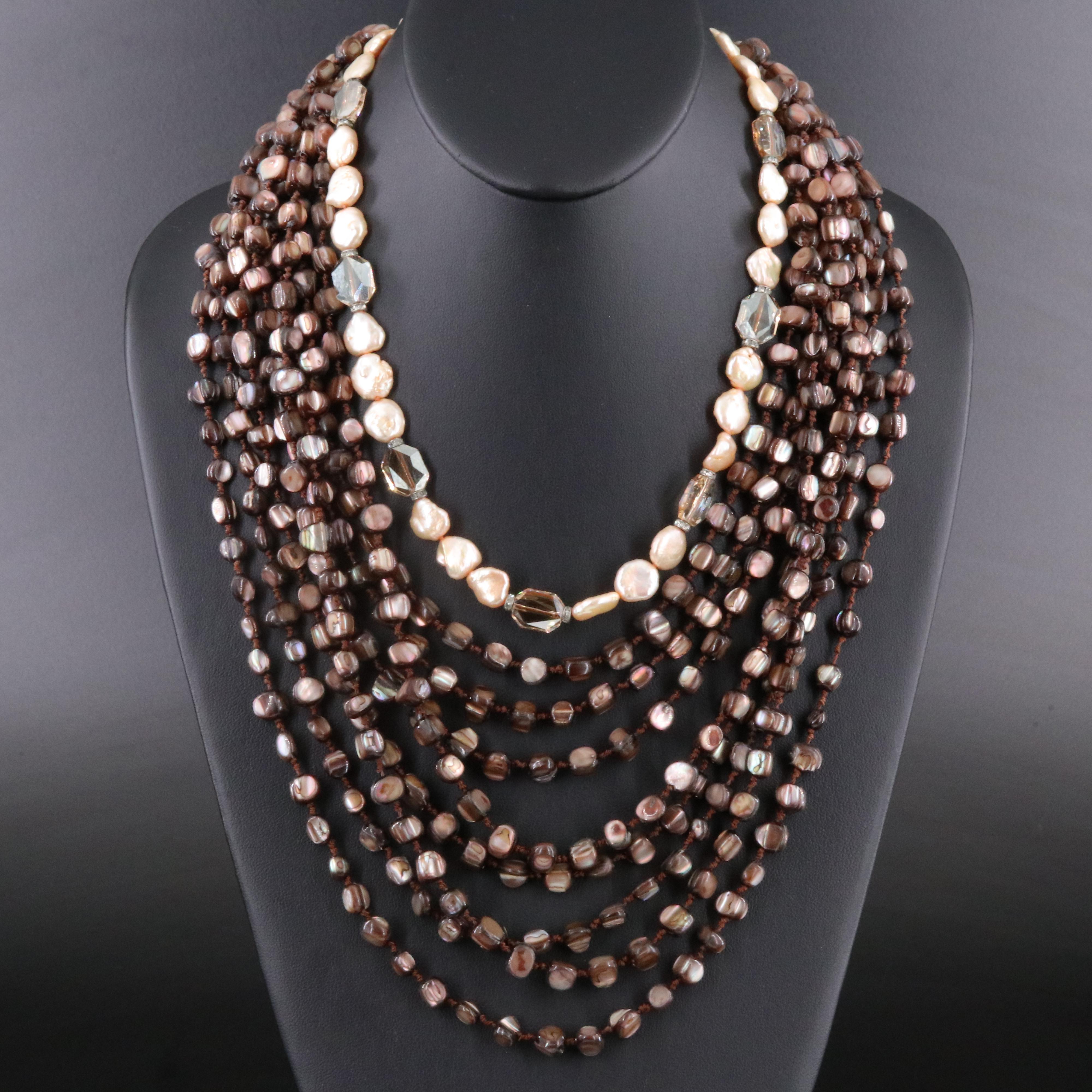 Tapered Eight Strand Abalone Necklace and Sterling Pearl Necklace