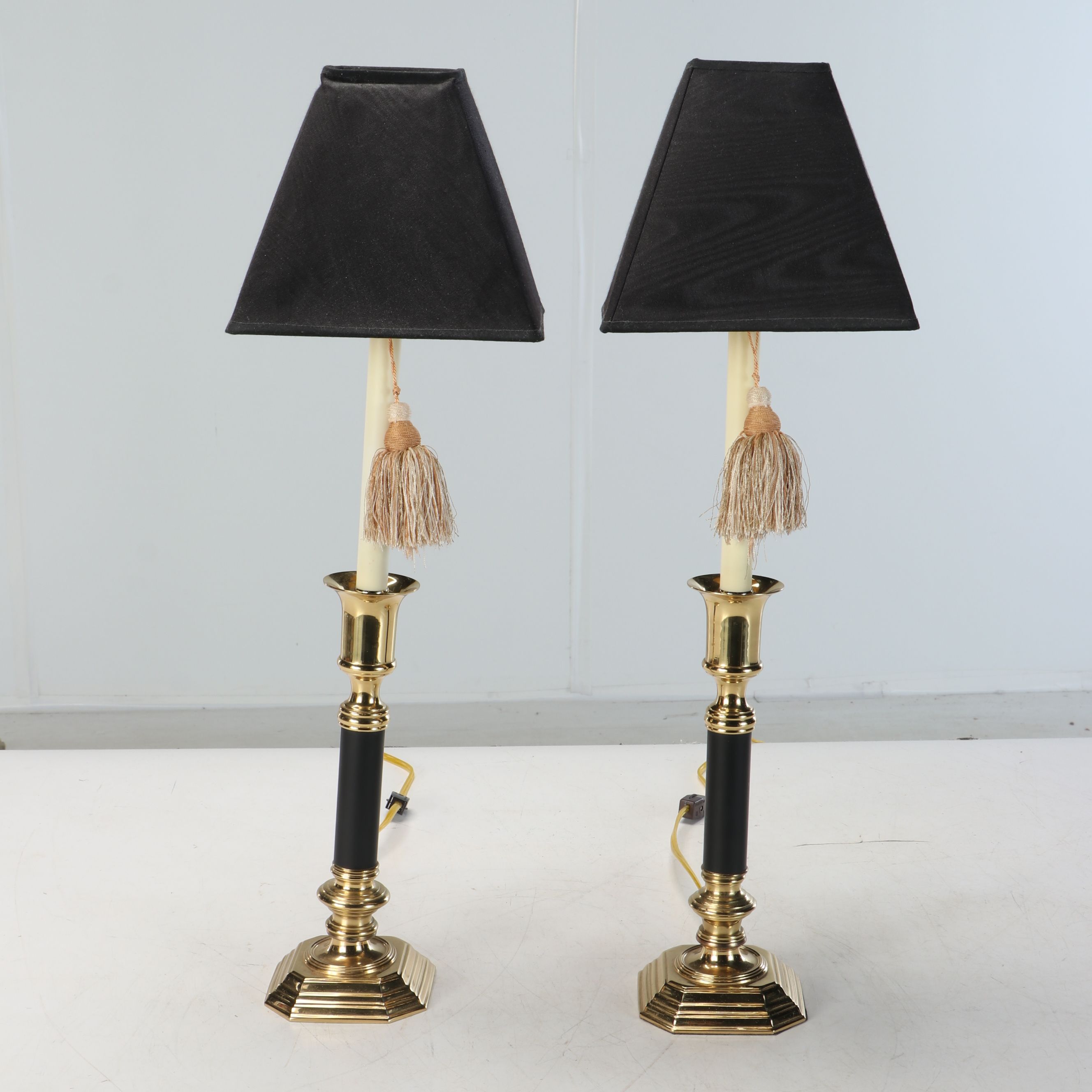 Pair of Regency Style Candlestick Lamps with Tassels