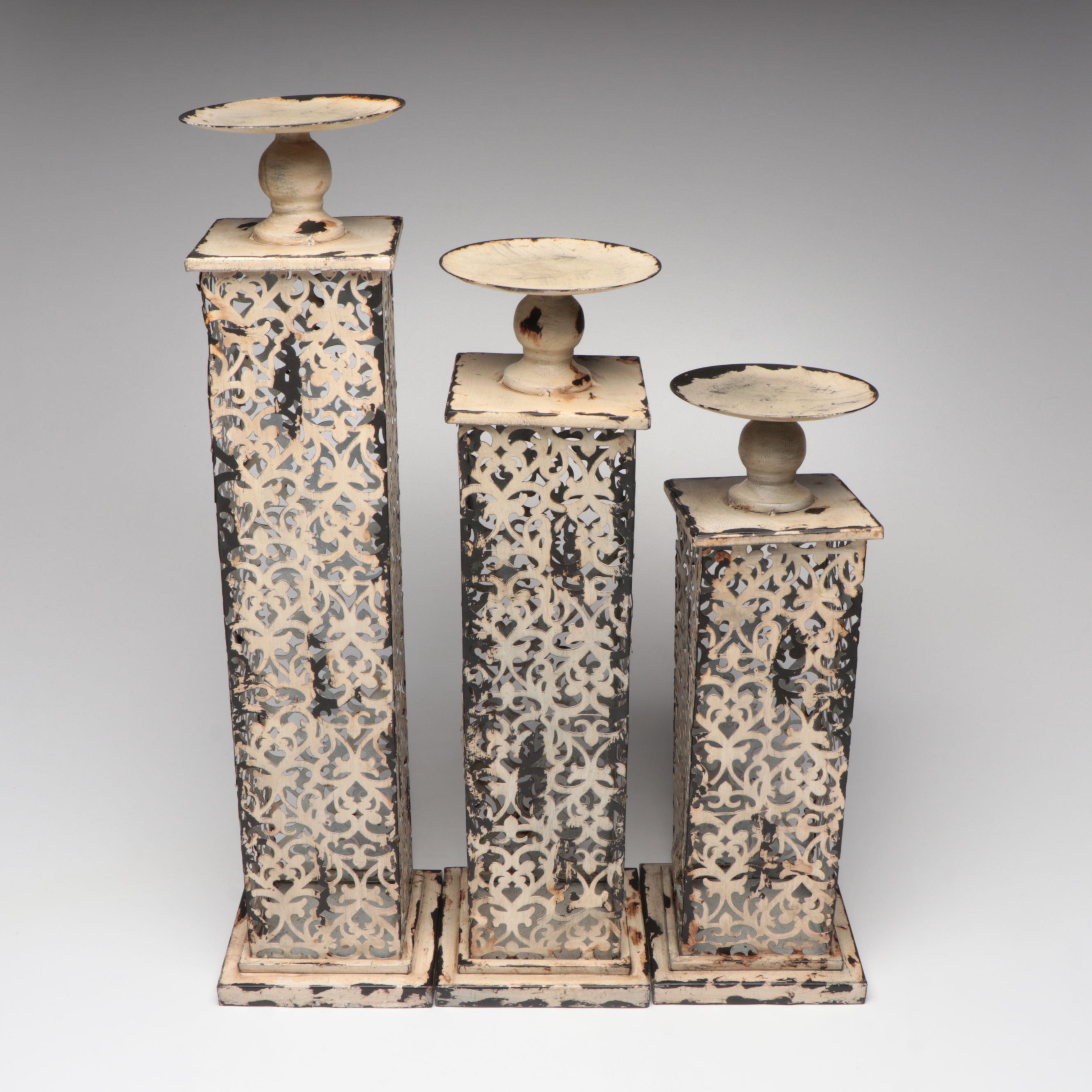 Rustic Metal and Hobnail Glass Candle Holders with Victorian Style Mirrors