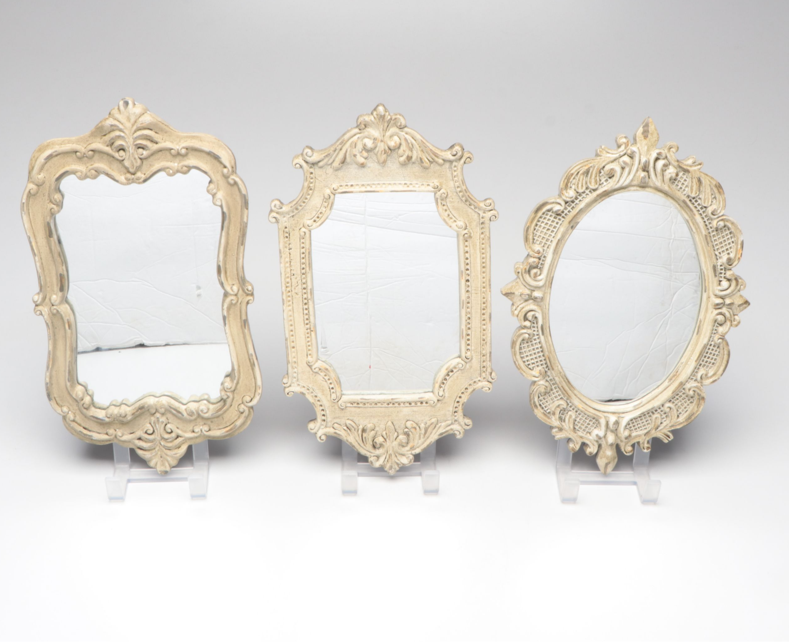 Rustic Metal and Hobnail Glass Candle Holders with Victorian Style Mirrors