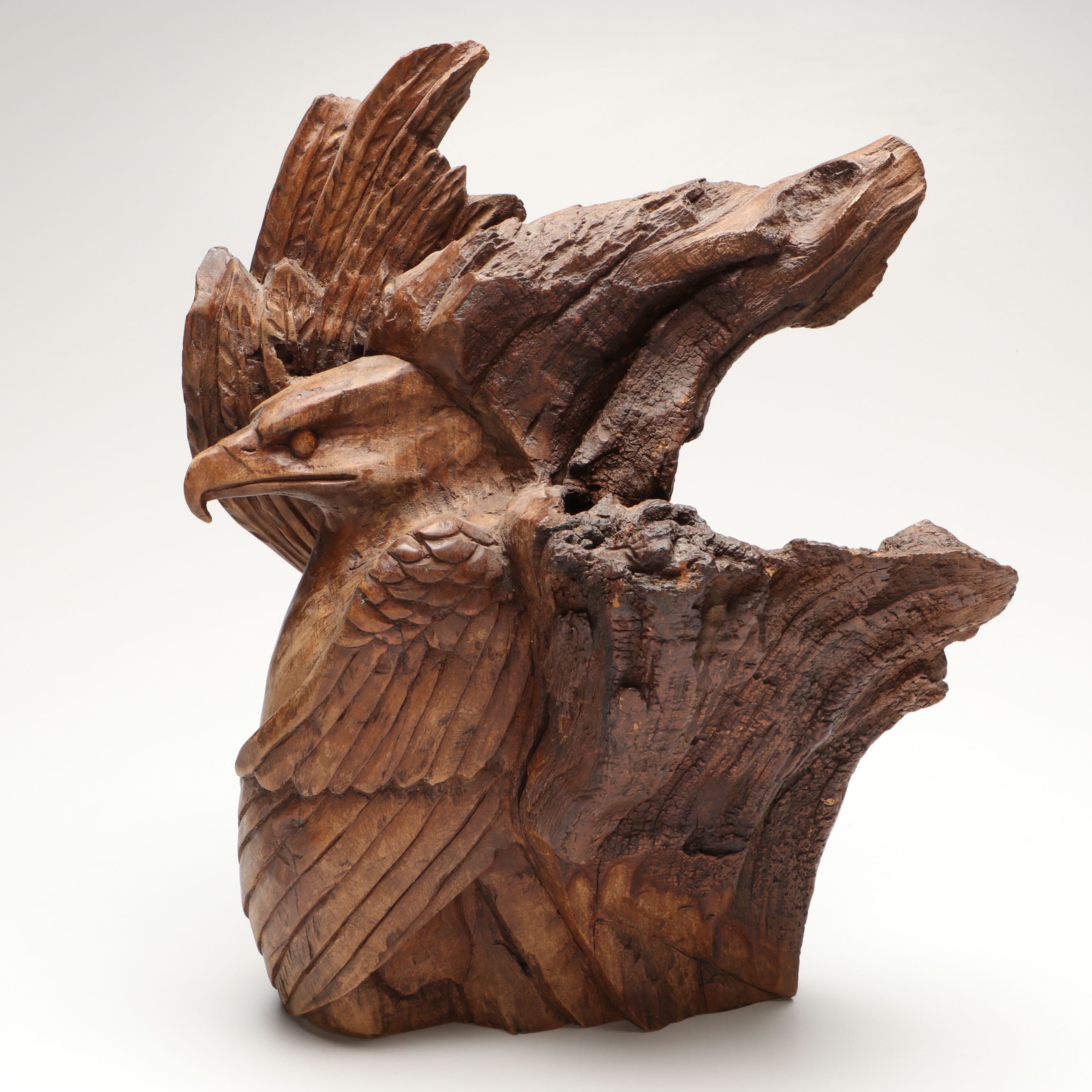Live Edge Carved Wood Eagle with Other Resin Eagle Wall Mount and Sculpture