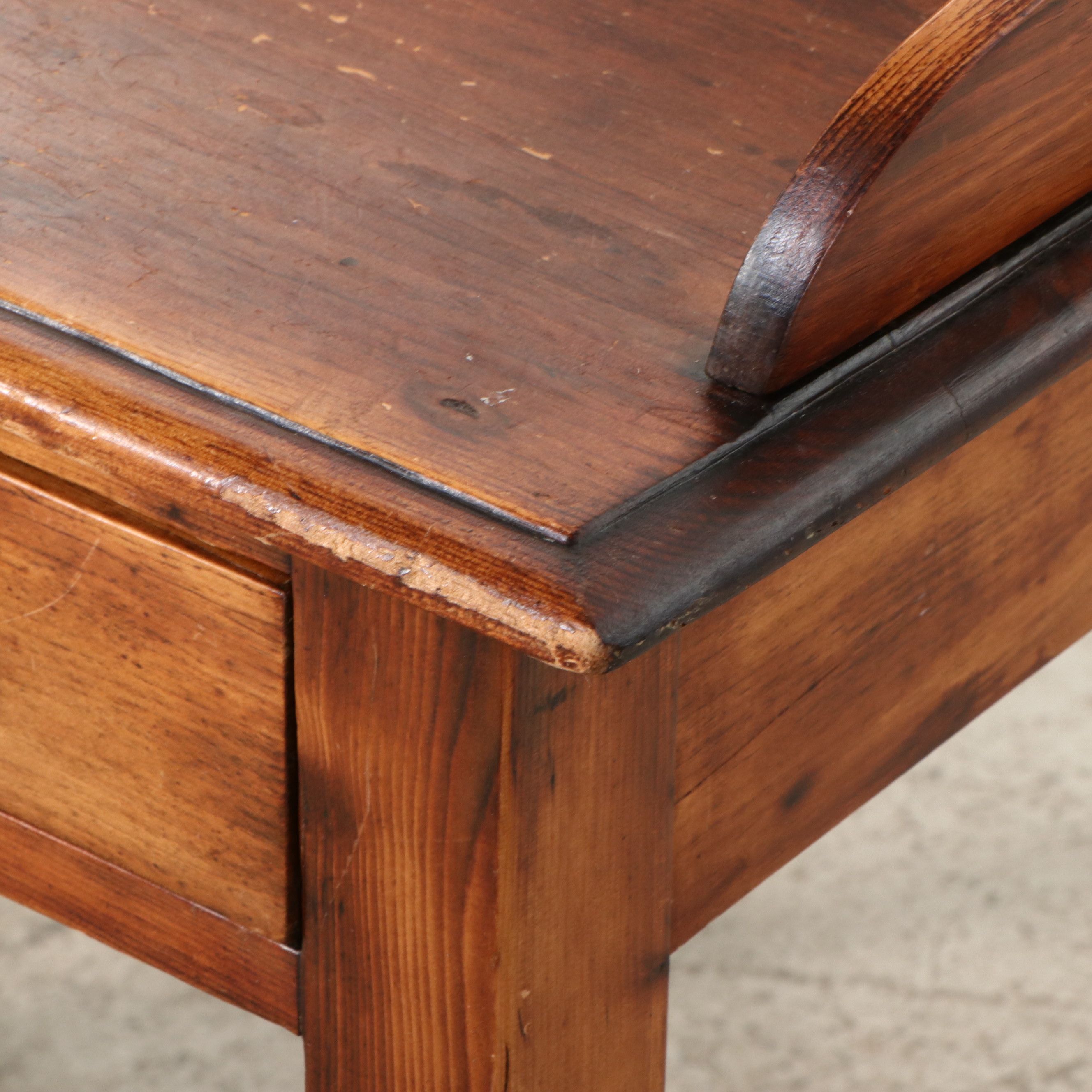 American Victorian Pine Spindle-Leg Desk and Carved Walnut Caned Chair