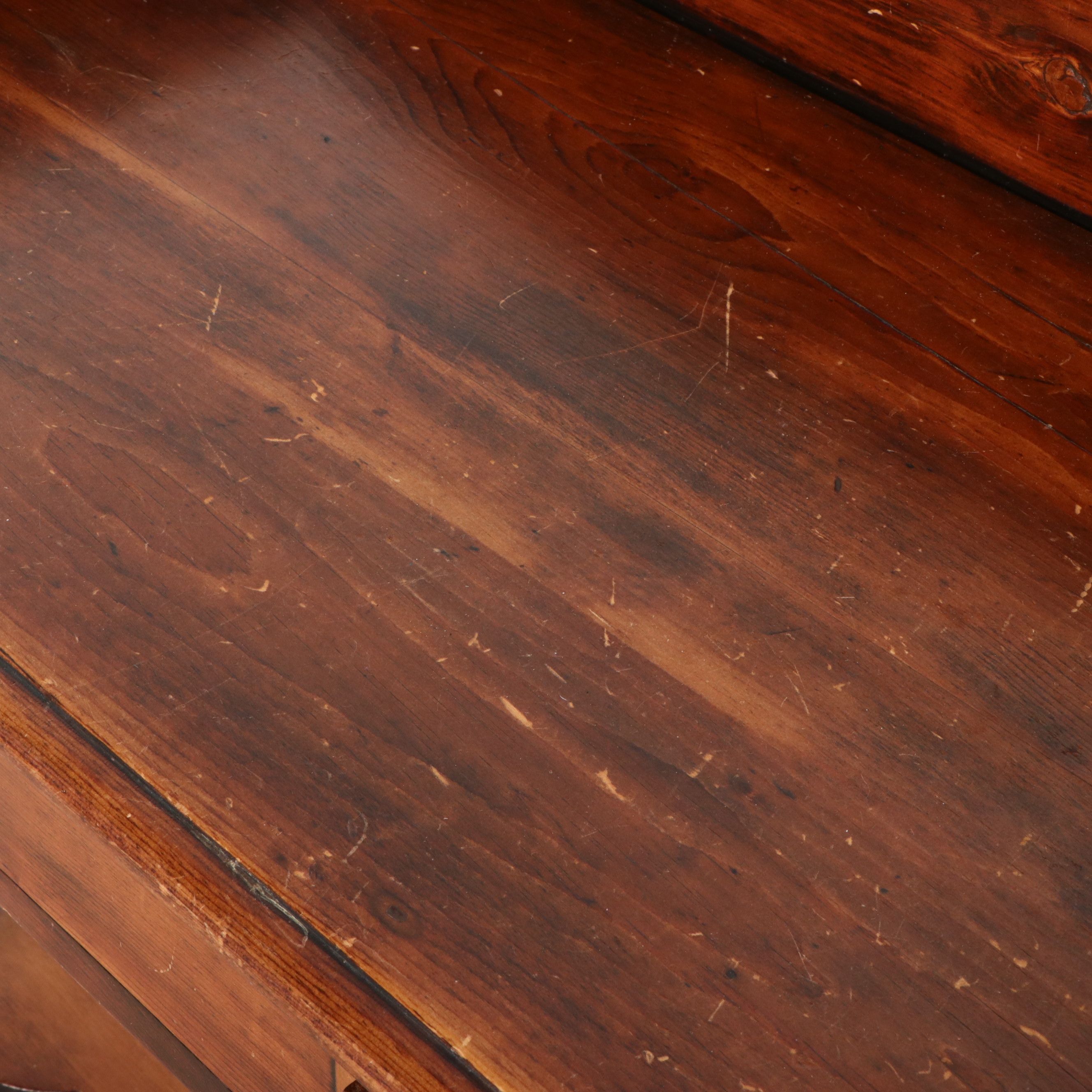 American Victorian Pine Spindle-Leg Desk and Carved Walnut Caned Chair