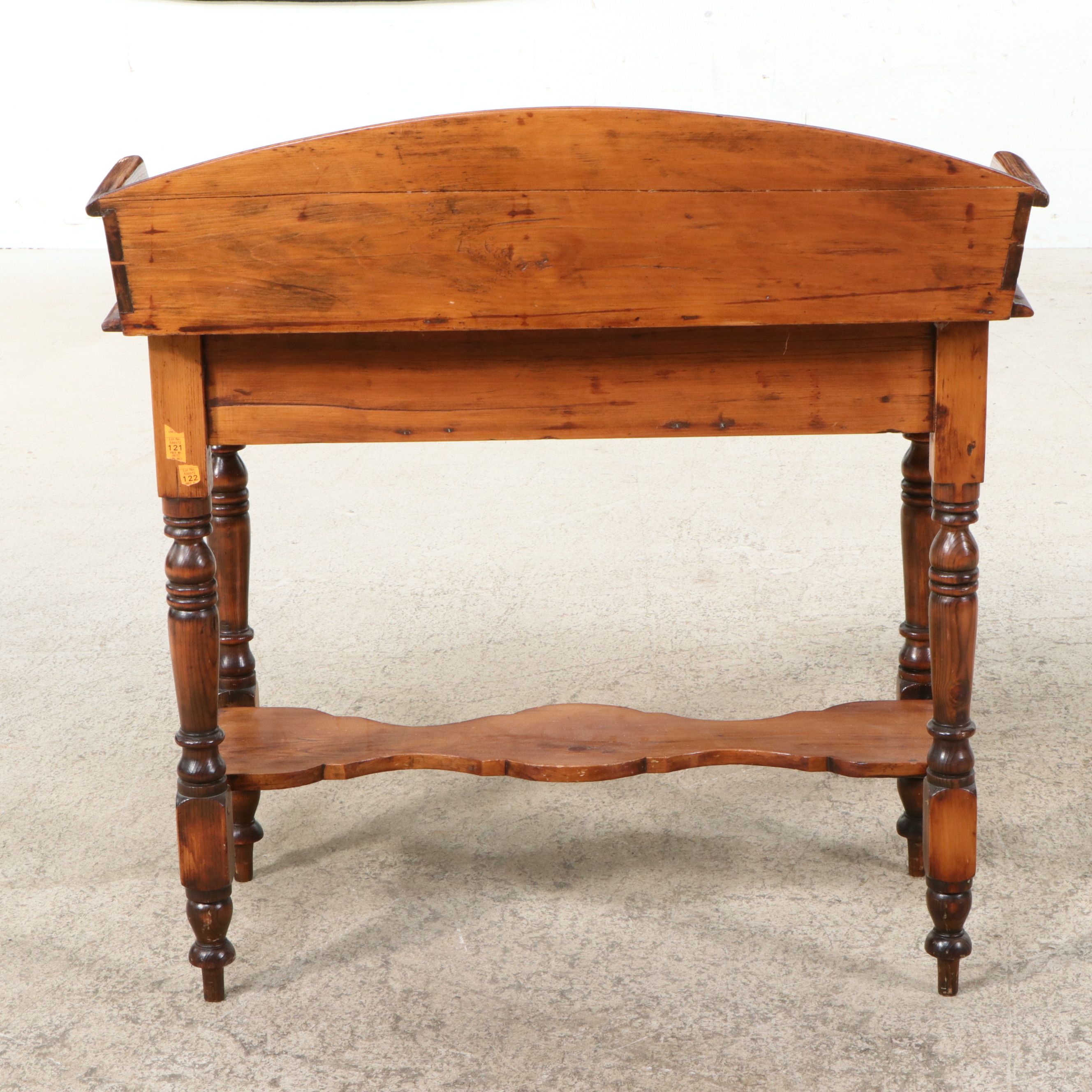 American Victorian Pine Spindle-Leg Desk and Carved Walnut Caned Chair