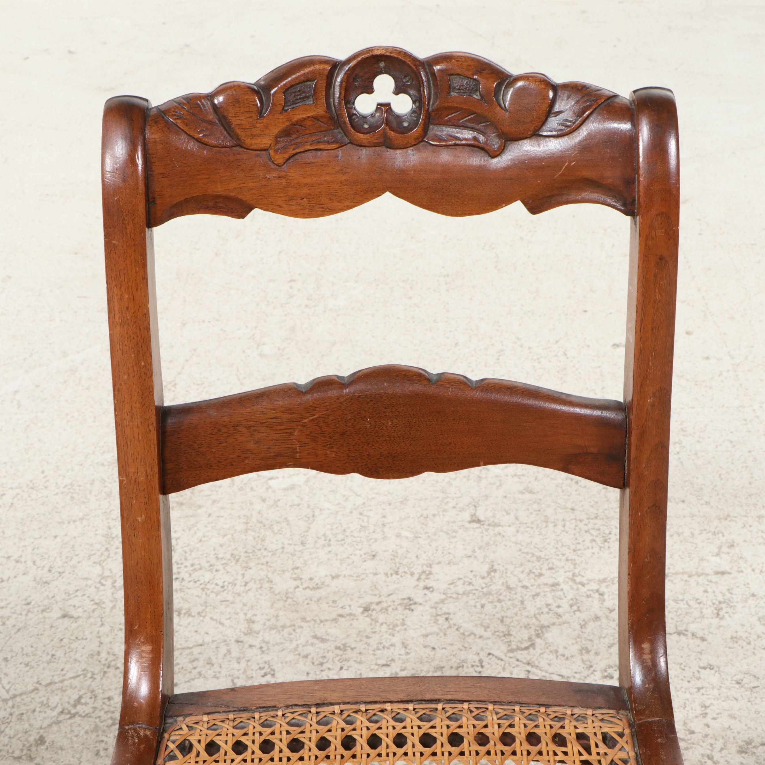 American Victorian Pine Spindle-Leg Desk and Carved Walnut Caned Chair