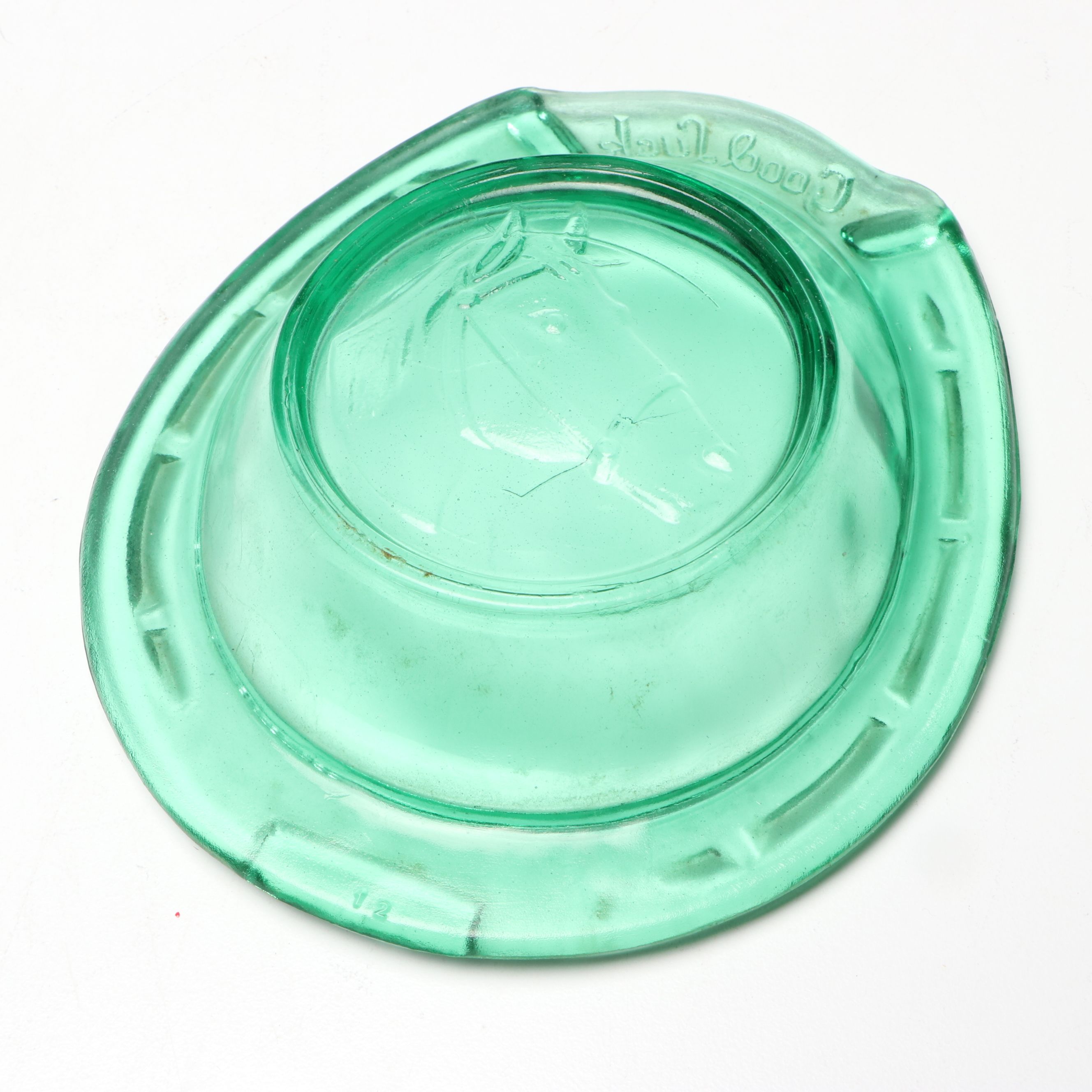 Blenko Green Crackle Glass Vase with Other Horseshoe Ashtray