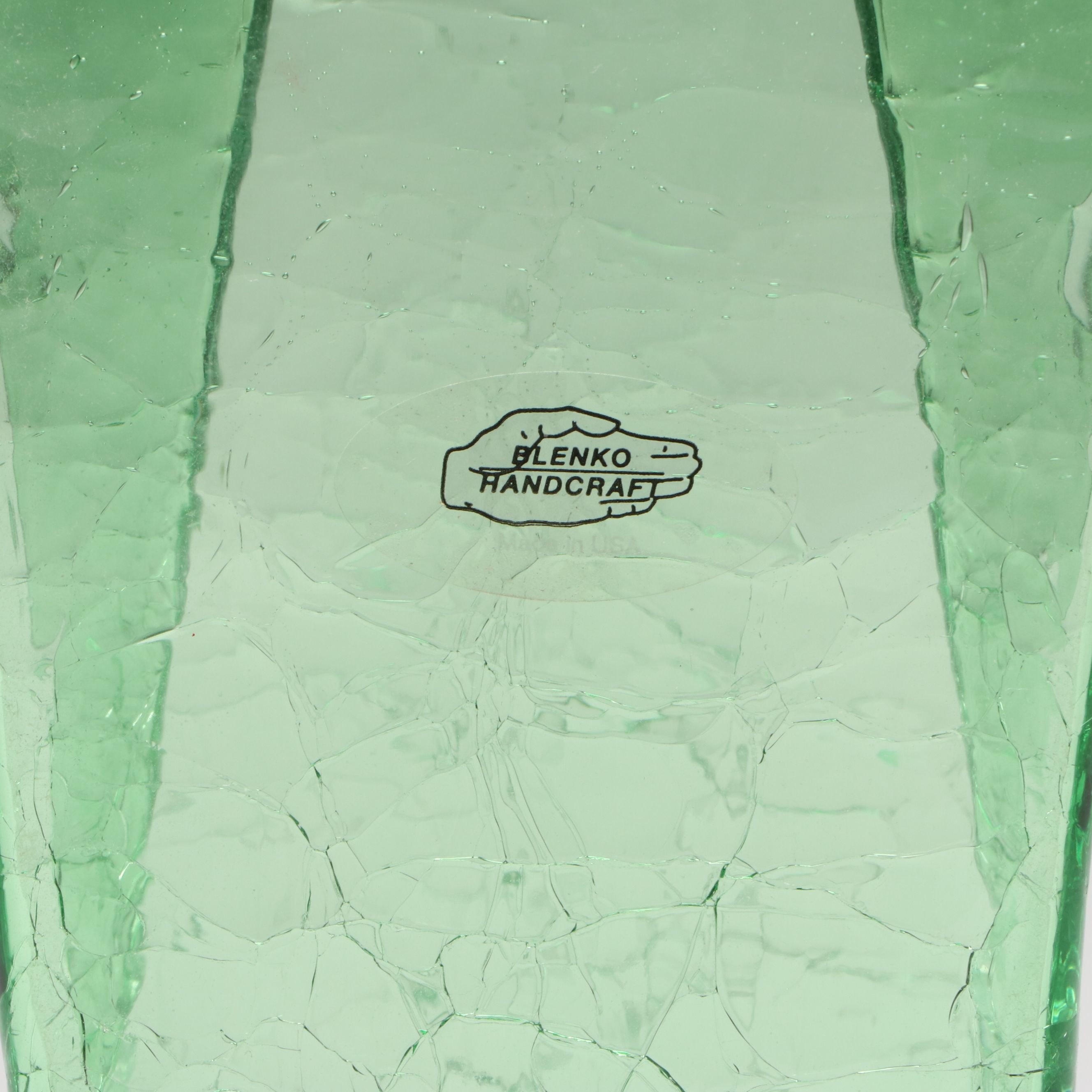 Blenko Green Crackle Glass Vase with Other Horseshoe Ashtray