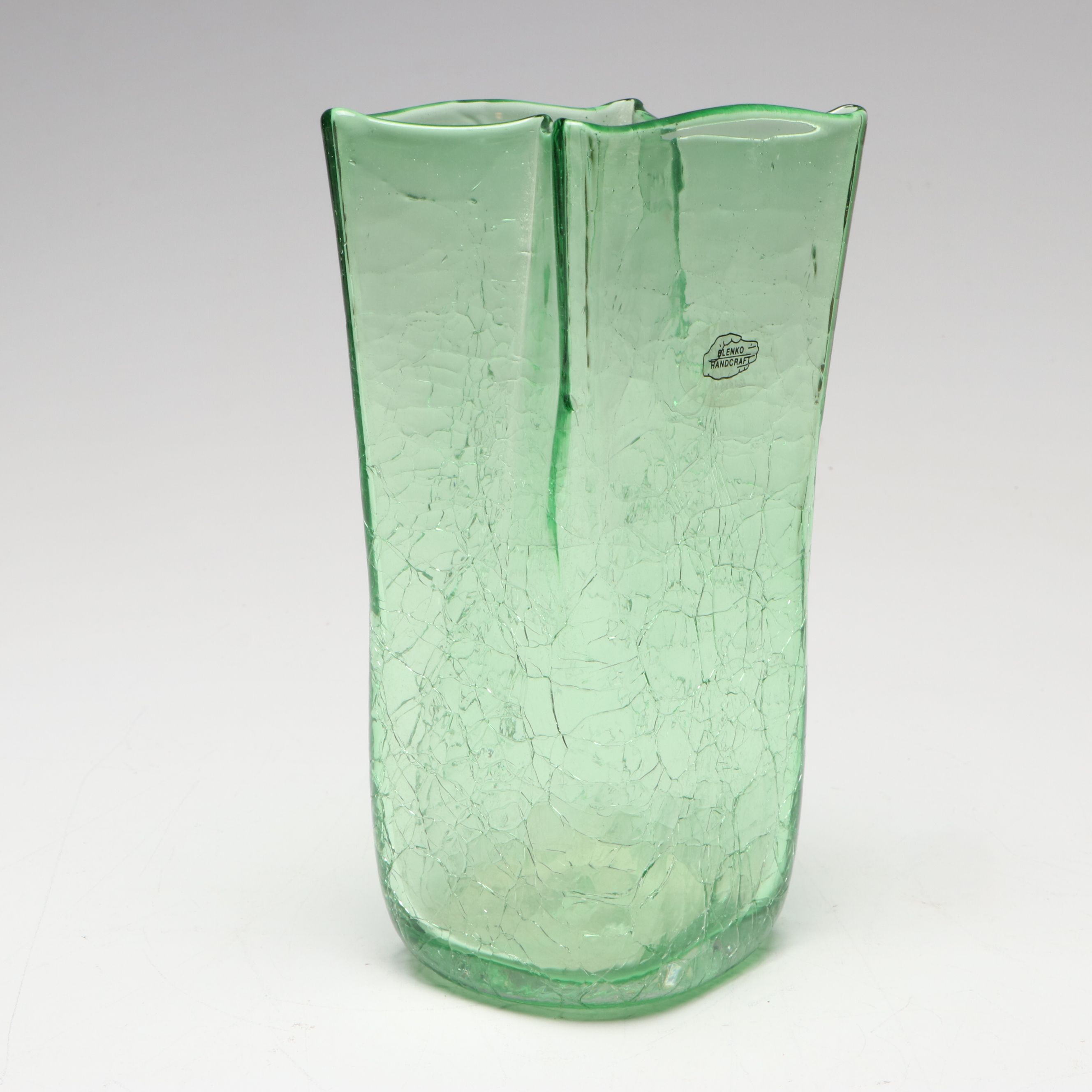 Blenko Green Crackle Glass Vase with Other Horseshoe Ashtray