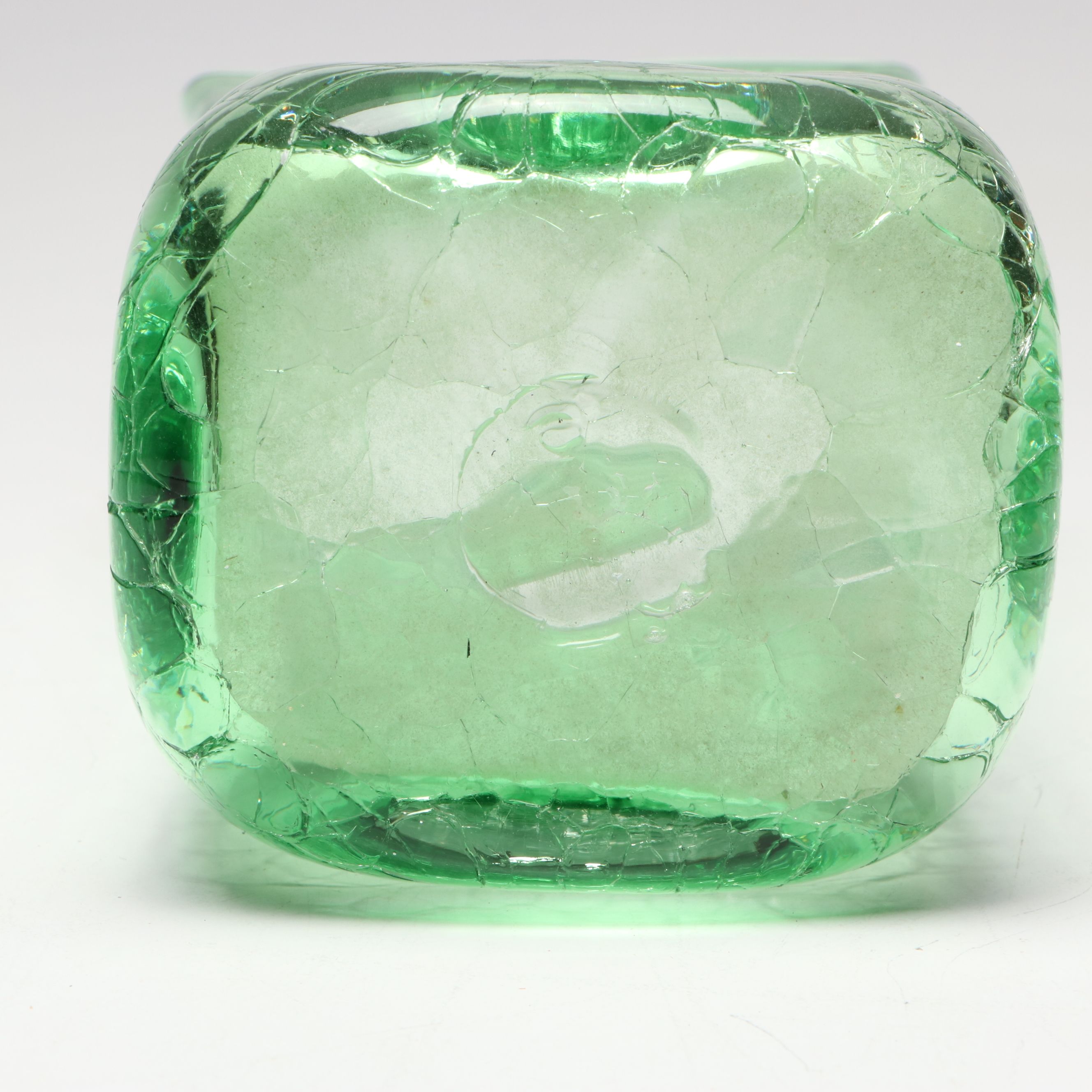 Blenko Green Crackle Glass Vase with Other Horseshoe Ashtray