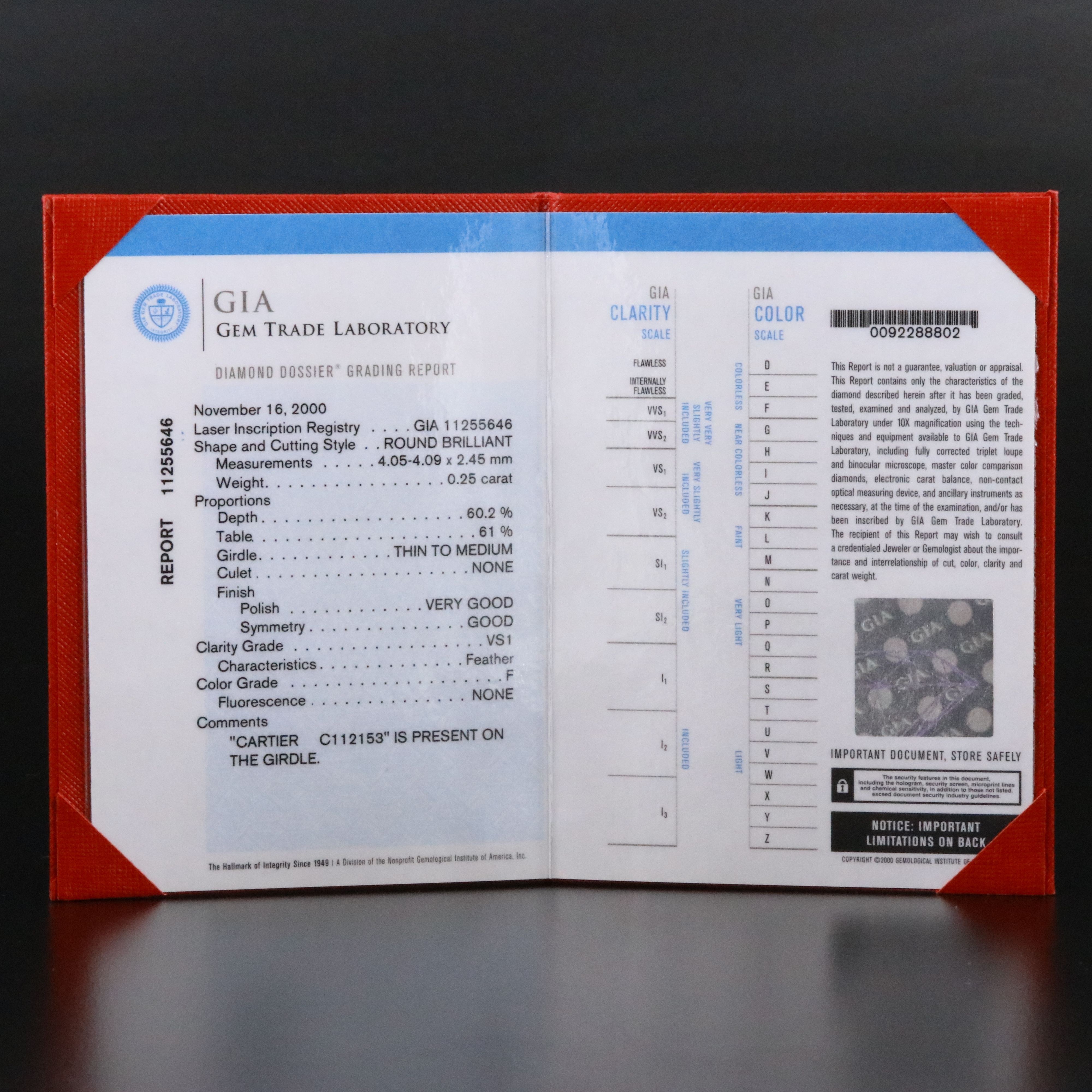 Cartier 1895 Platinum 0.25 CT Diamond Solitaire Ring with COA and GIA Report