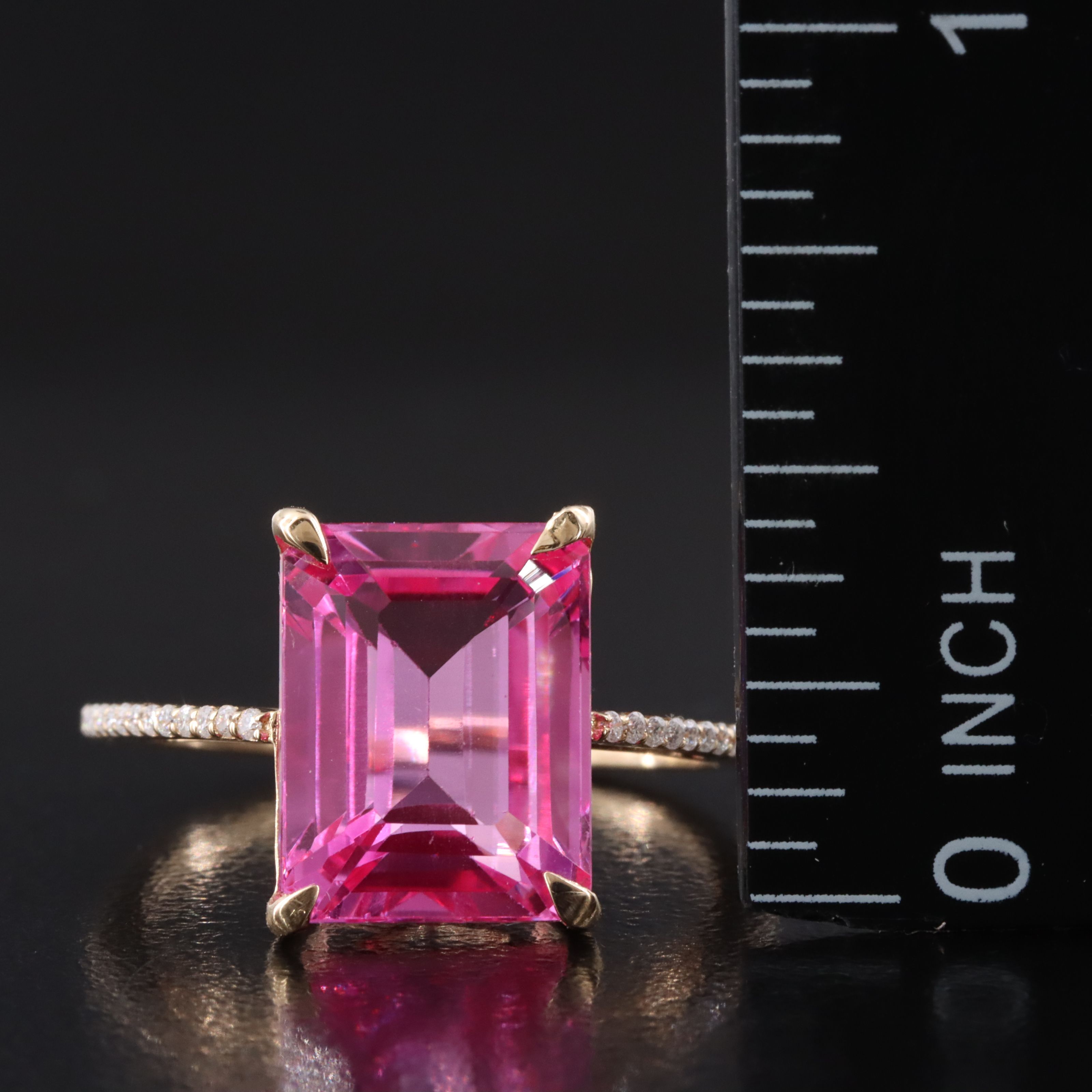 14K 6.68 CT Lab Grown Pink Sapphire and Moissanite Ring