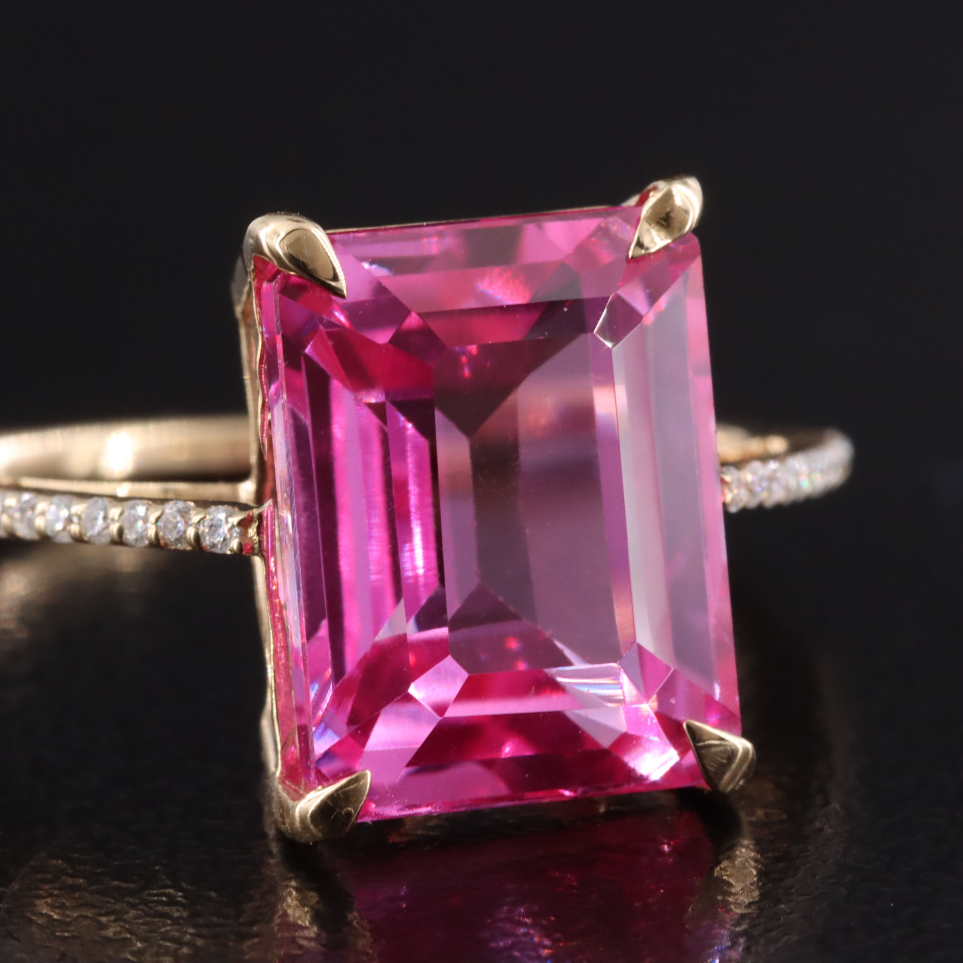 14K 6.68 CT Lab Grown Pink Sapphire and Moissanite Ring