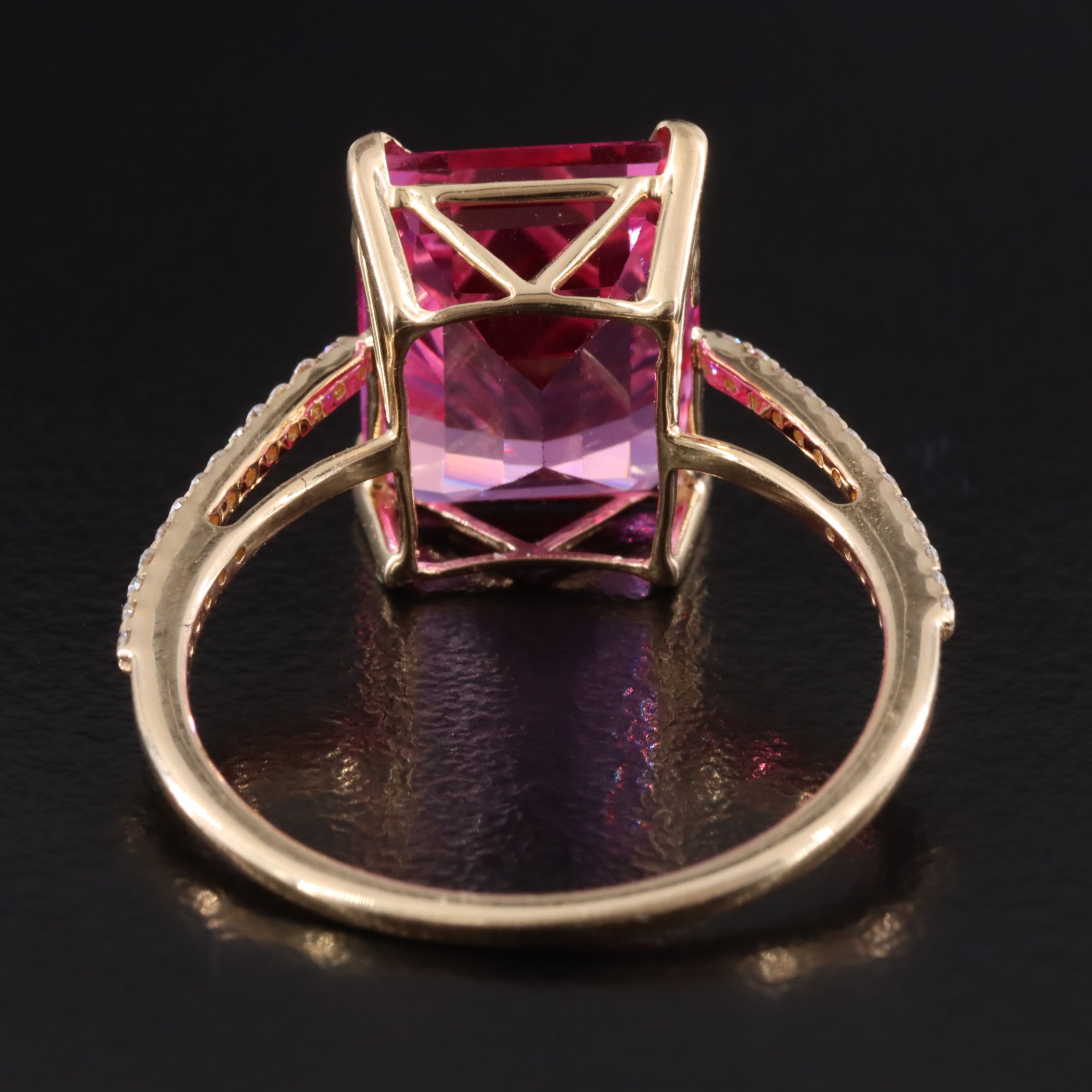 14K 6.68 CT Lab Grown Pink Sapphire and Moissanite Ring