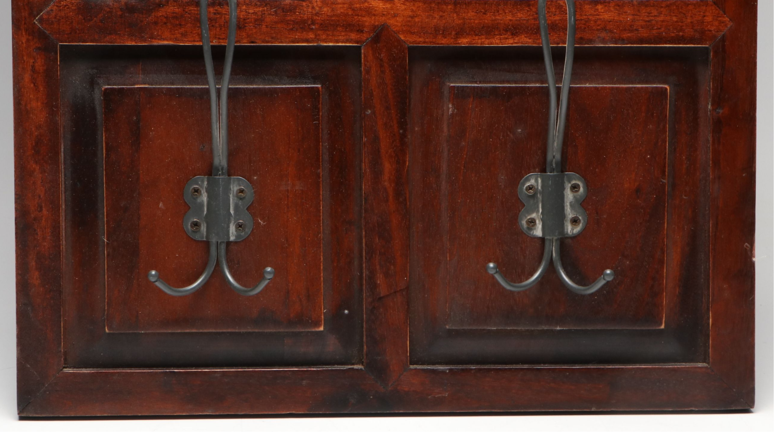 Carved Wood Openwork Wall Mirror with Coat Hooks