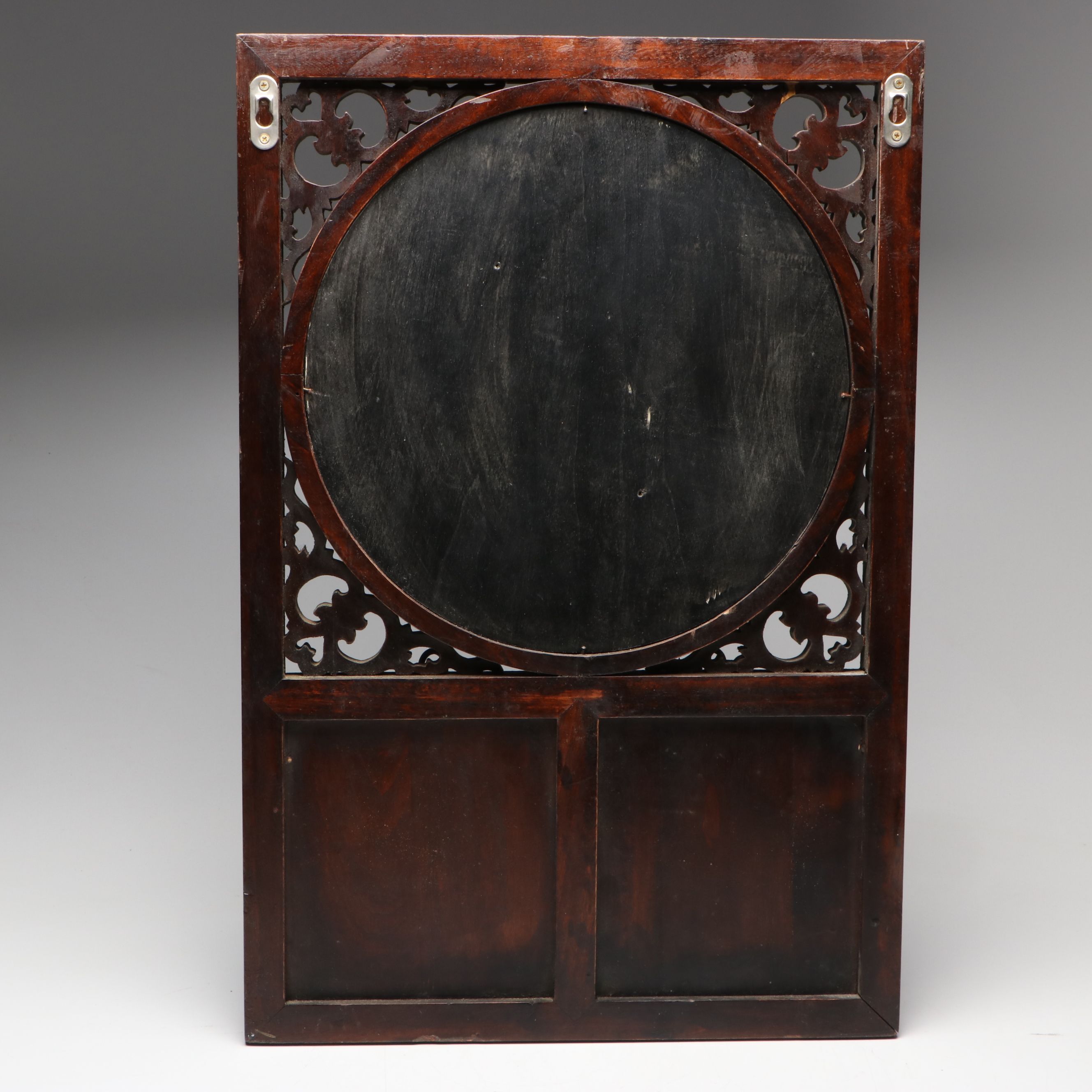 Carved Wood Openwork Wall Mirror with Coat Hooks