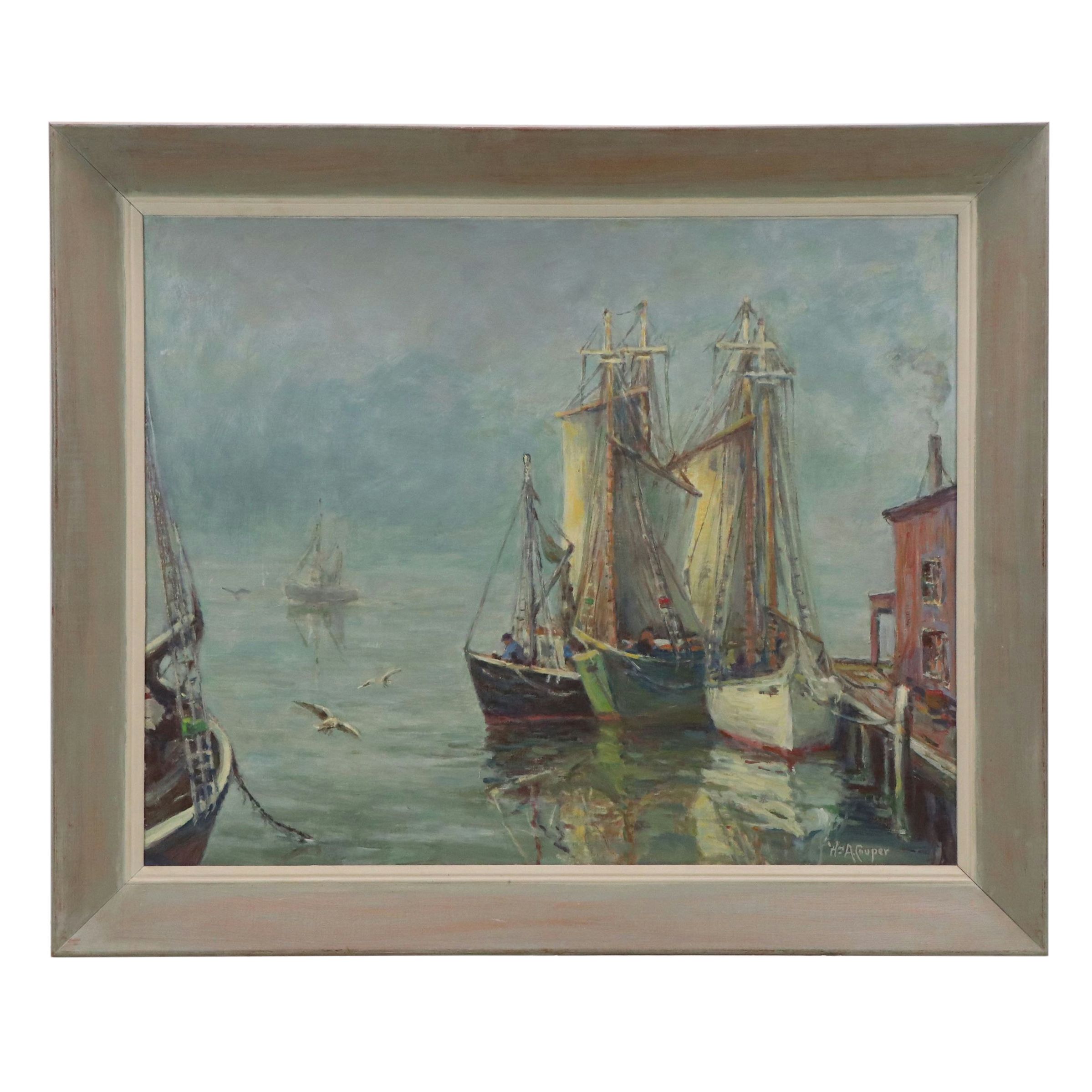 William Alan Couper Oil Painting "Early Morning Fog, Gloucester Harbor"