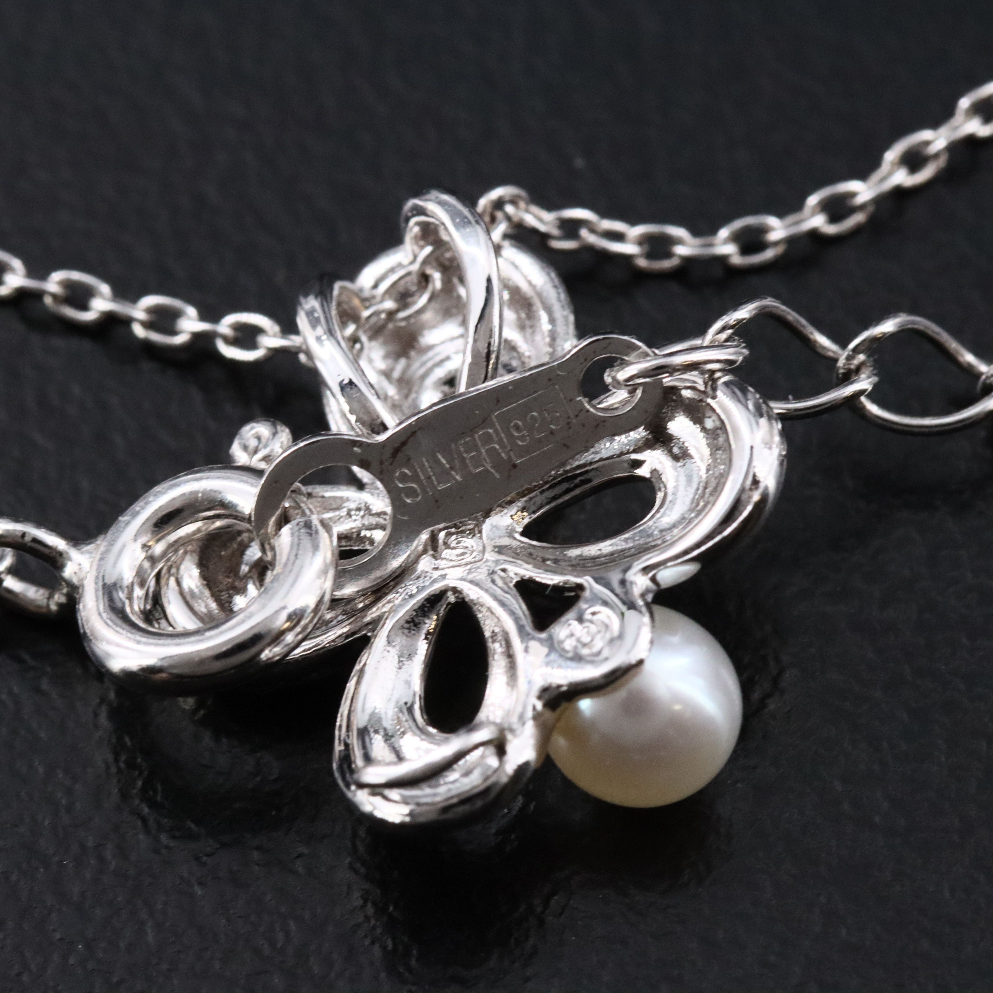 Tasaki Sterling Pearl Floral Pendant Necklace