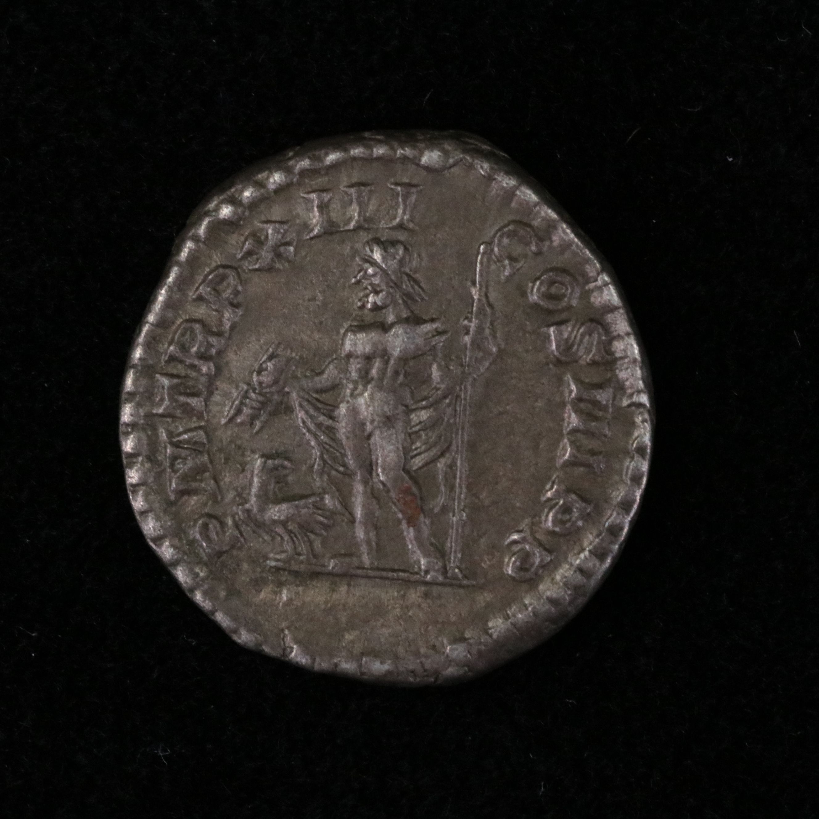 Ancient Roman Imperial AR Denarius Coin of Septimius Severus, ca. 205 A.D.